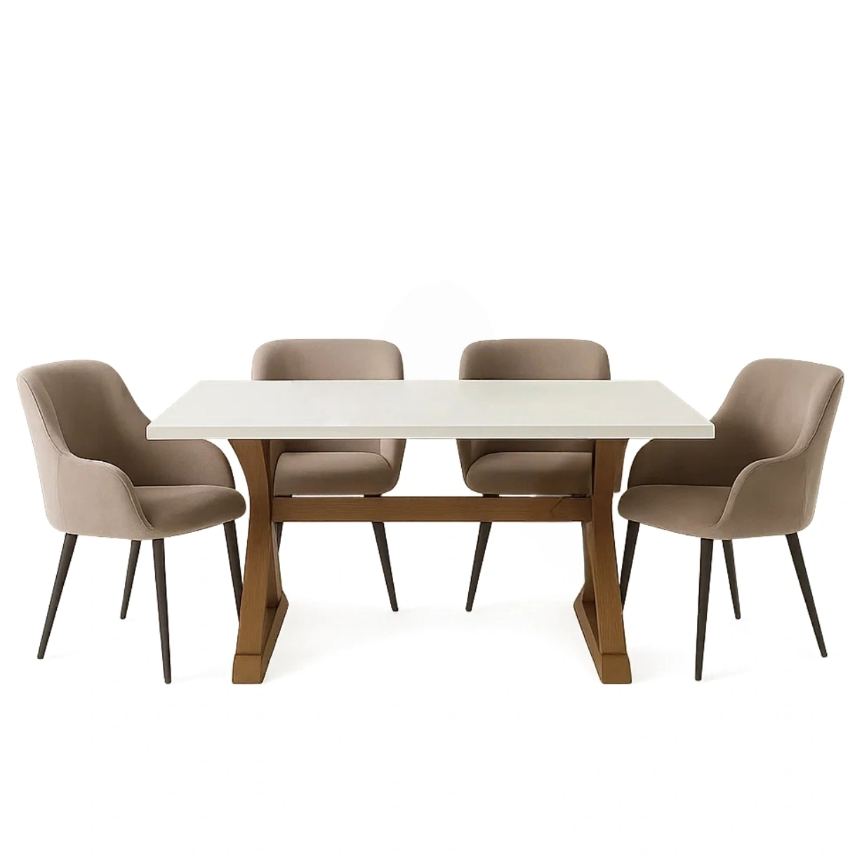 Spisest, 4 sder, tr og stof, beige, rektangulrt, med stole og bord, bordml 120x80x75 cm, stoleml 55x55x83 cm, til spisestue eller kkken - j0YT9DxGzujz