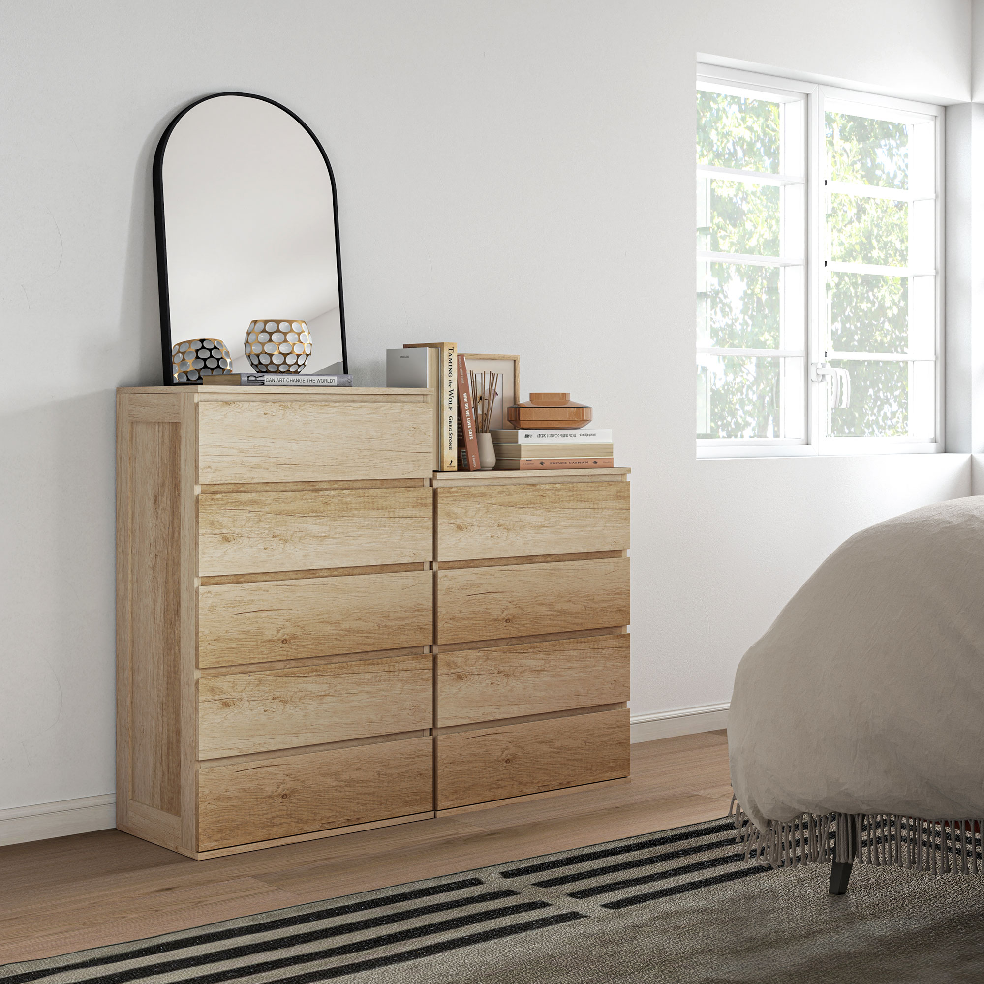 HOMCOM Kommode 4 Schubladen Aufbewahrungsmöbel griffloses minimalistisches Design 60 x 40 x 80 cm Natur