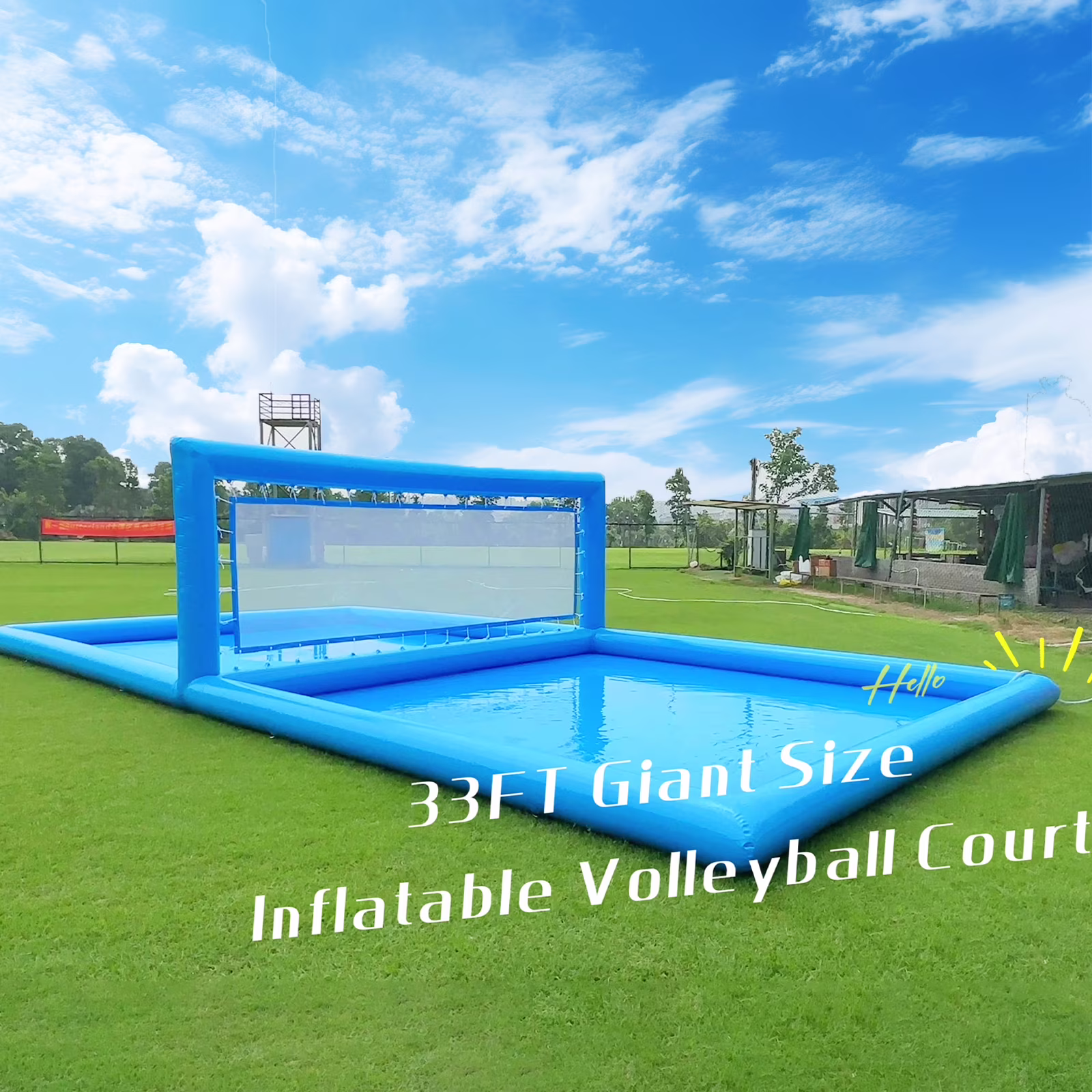 Relunch 33FT Inflatable Volleyball Court, 2 in 1 Volleyball Pool Football Court Water Soccer Field with 800W Blower for Beach Backyard Outdoor Summer Party ,33ft(L) x 16.5ft(W) x 7ft(H)