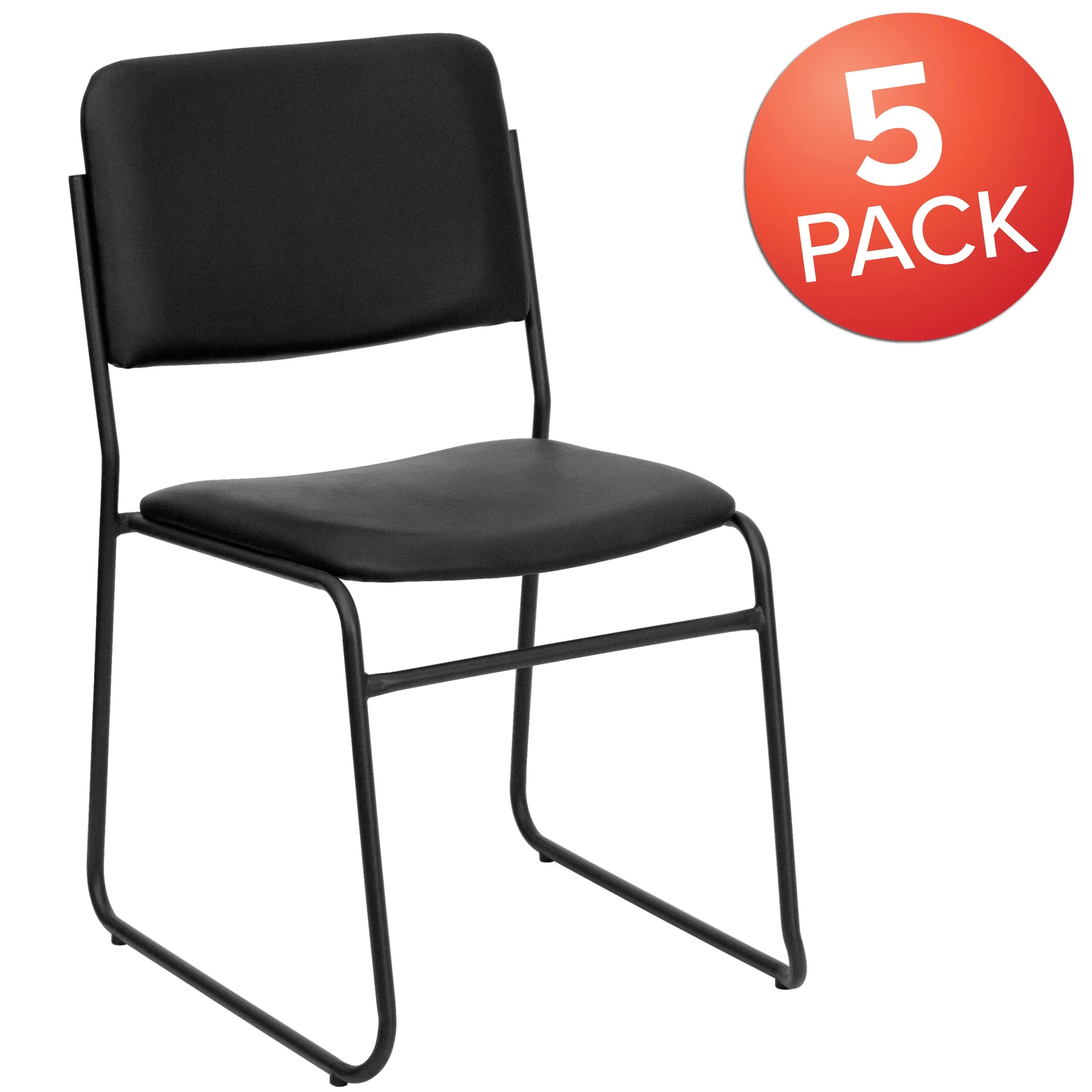 Flash Furniture Hercules Series Adult High-Density Vinyl Sled Base Stack Chairs, Set of 5, Black