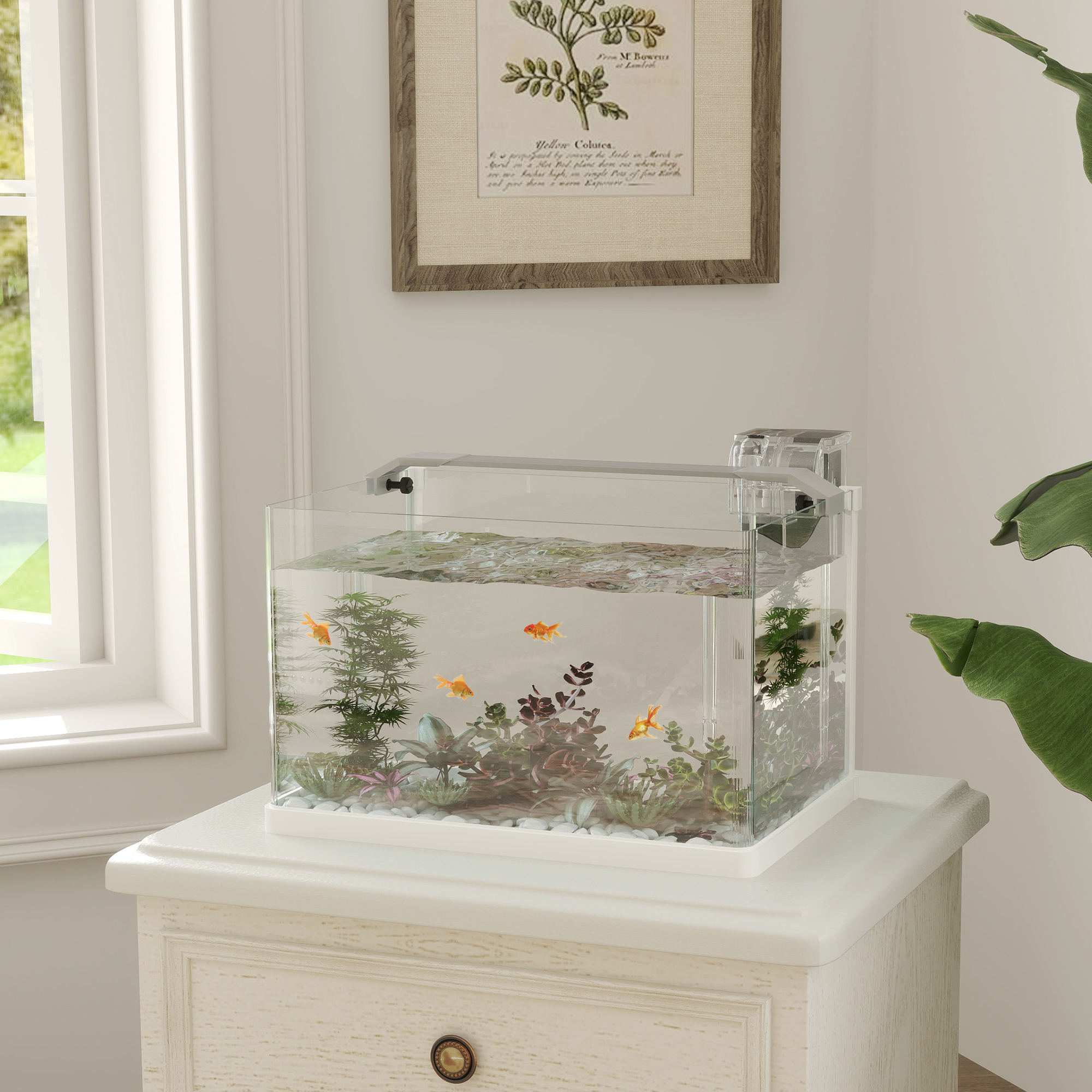 PawHut Aquarium aus Glas mit LED-Lichtern, 20L Aquarium, Filterpumpe, 38 x 26 x 27 cm weiß