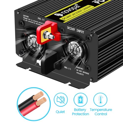 NOVOPAL Onda Sinusoidale Pura Power Inverter 3000W DC 24v in AC 220v  2 EU Presa con Uscita USB, telecomando da 5 metri e due ventole di raffreddament : Amazon.it: Auto e Moto