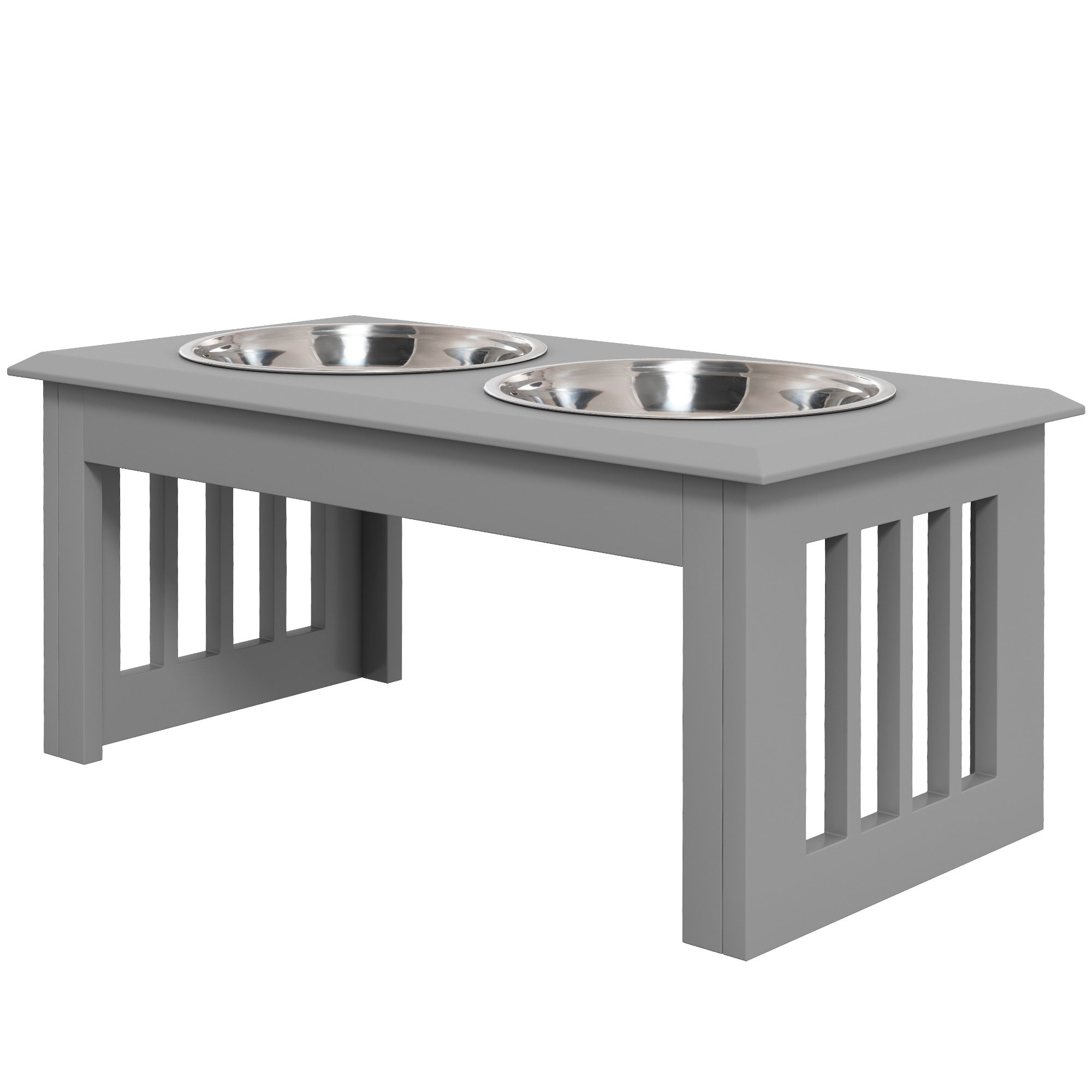 PawHut Hunde-Futterstation, 2 Edelstahlnäpfe, rutschfest, 58,4x30,5x25,4cm, Grau