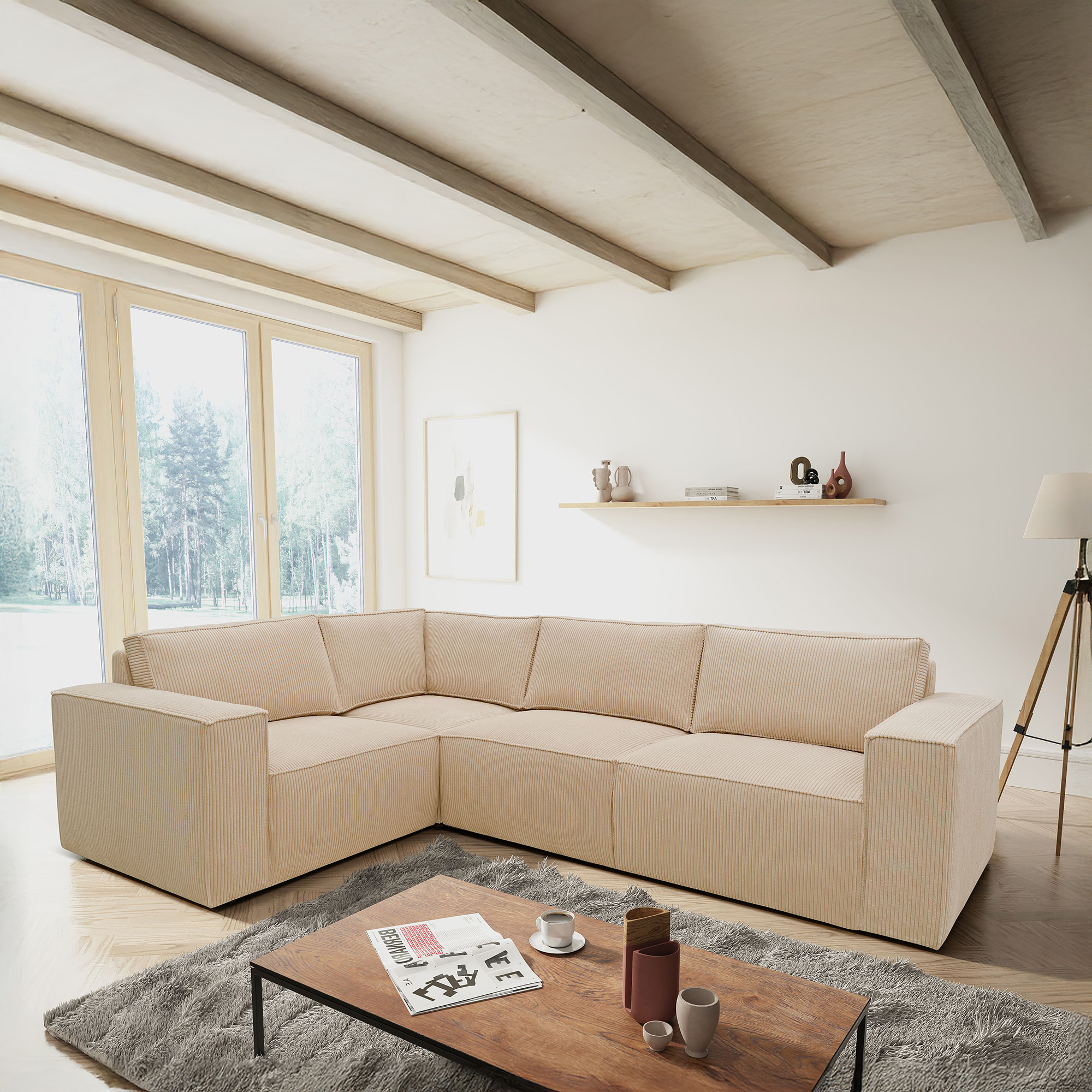 Ecksofa 101 017, Sofa, L-Form, Cord-Sofa, Couch, Polsterecke, Eckcouch, 277 x 197 x 84 cm (BxTxH)