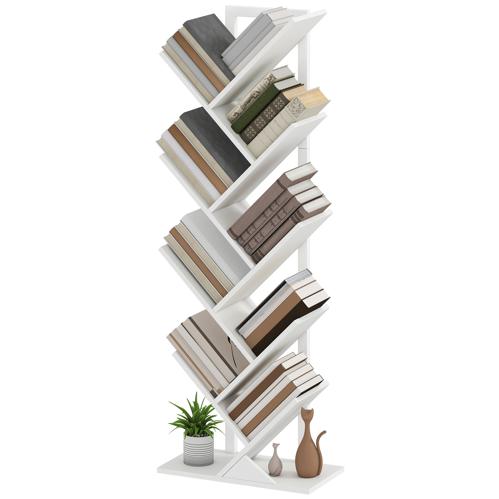 HOMCOM Bücherregal in Baumform mit 9 Regalen und Anti-Kipp-System für Wohnzimmer, Schlafzimmer 50x24x136 cm Weiß