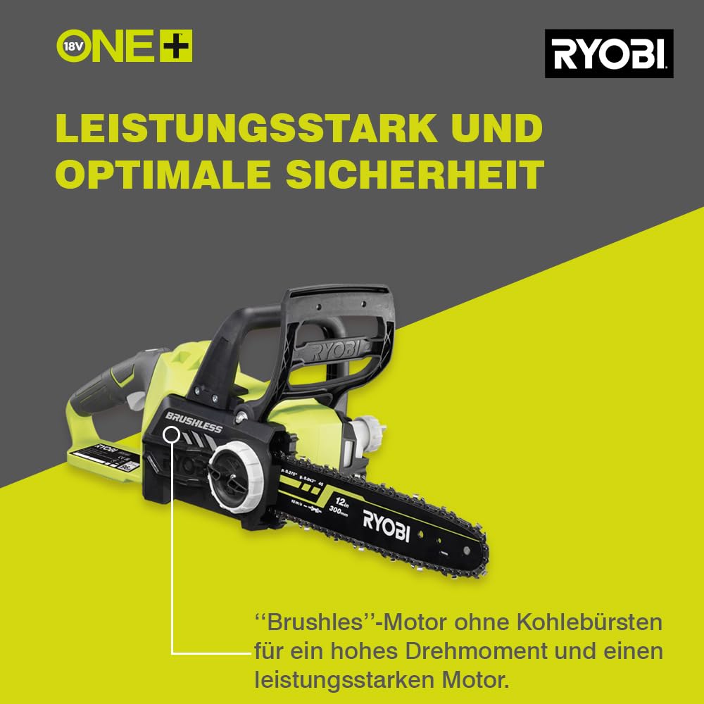 RYOBI 18V ONE+ Akkukettensäge OCS1830 30cm Brushless werkzeugloses Kettenspannen ohne Akku und Ladegerät