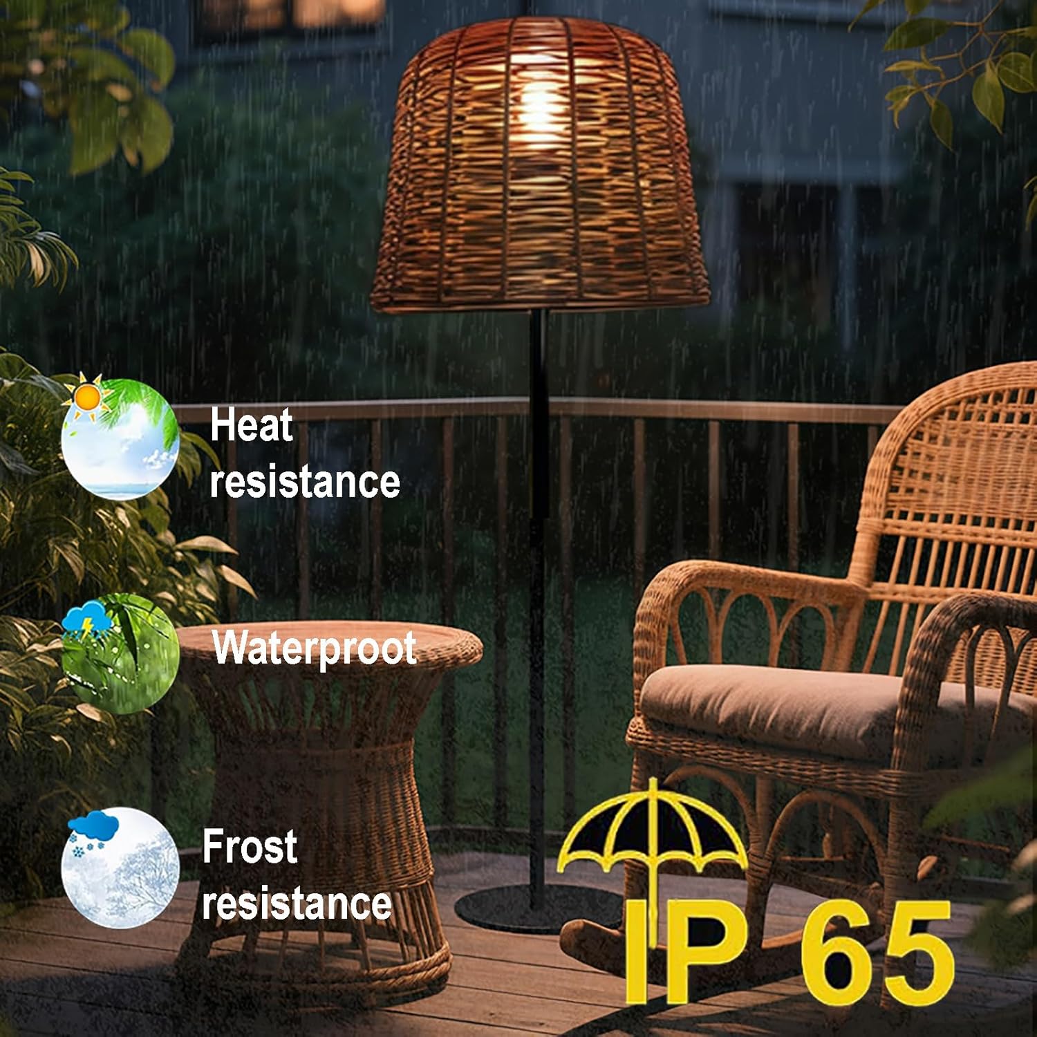 So Outdoor-Stehlampe, wasserdicht, kabellos, Rattan-Design, USB-C-Ladegerät, Metallsockel, Stimmungsbeleuchtung für Terrasse, Garten und Landschaft, Dekoration, Outdoor-LED-Beleuchtung