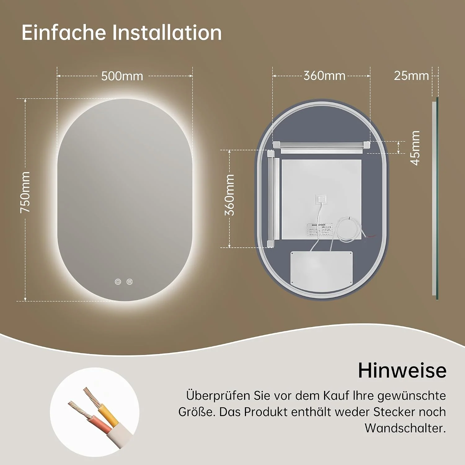OUMUSU LED-Badspiegel mit Beleuchtung