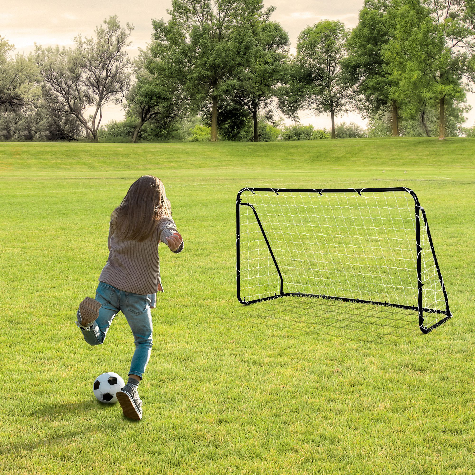 HOMCOM® Fußballtor mit PE-Netzgewebe Schwarz+Weiß Stahl(Q195)+PE-Netz 203 x 81 x 120 cm