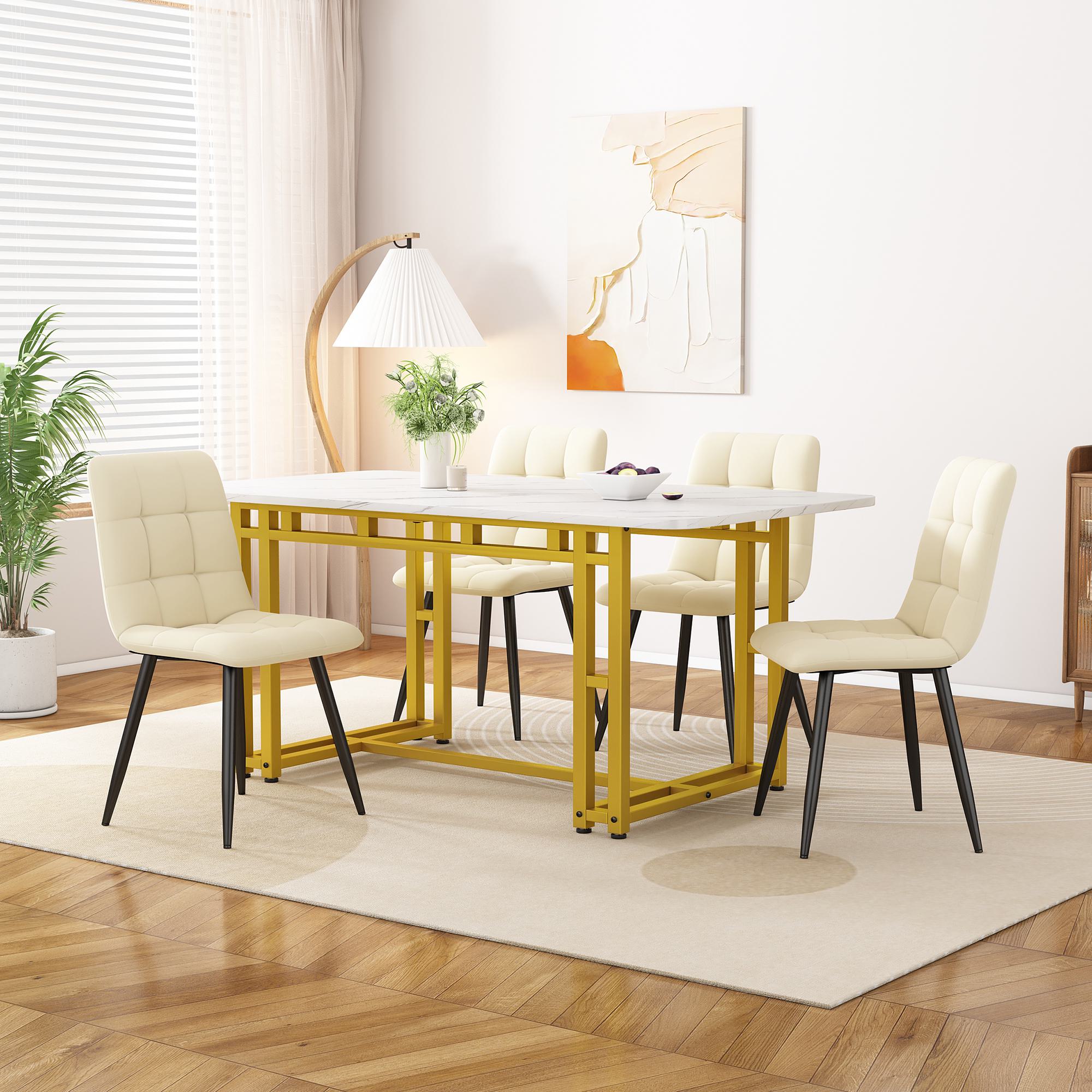 Luxuriöser Esstisch, 120x70 cm, Moderner Küchentisch mit MDF-Tischplatte und vergoldeten Metallbeinen für Esszimmer und Wohnzimmer
