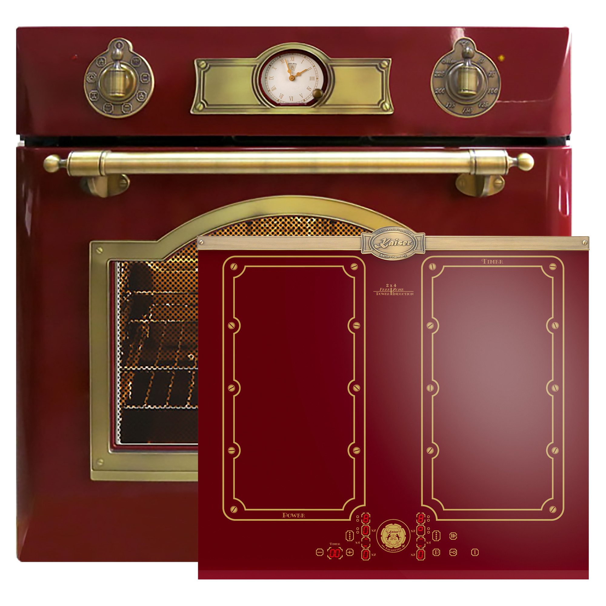 Backofen-Set Herd Set Autark Elektro Einbaubackofen, 60 cm,Teleskop-System, 67L, 8 Funktionen mit Induktionskochfeld 60 cm FREE ZONE mit 2 FLEX Induktions-Zonen EH 6355 RotEm +KCT 6192 FI RotEm