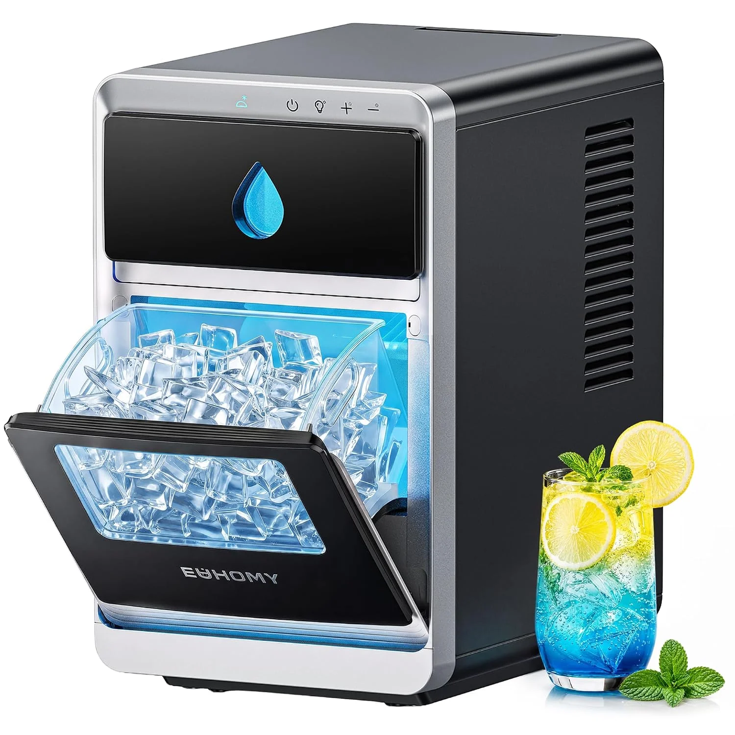 EUHOMY Tragbarer LunaArc Crescent Eiswürfelmaschine mit Kristall-Halbmond, Eiswürfelmaschine für Whiskey/Kaffee/Softdrinks, 1600 Stück/Tag