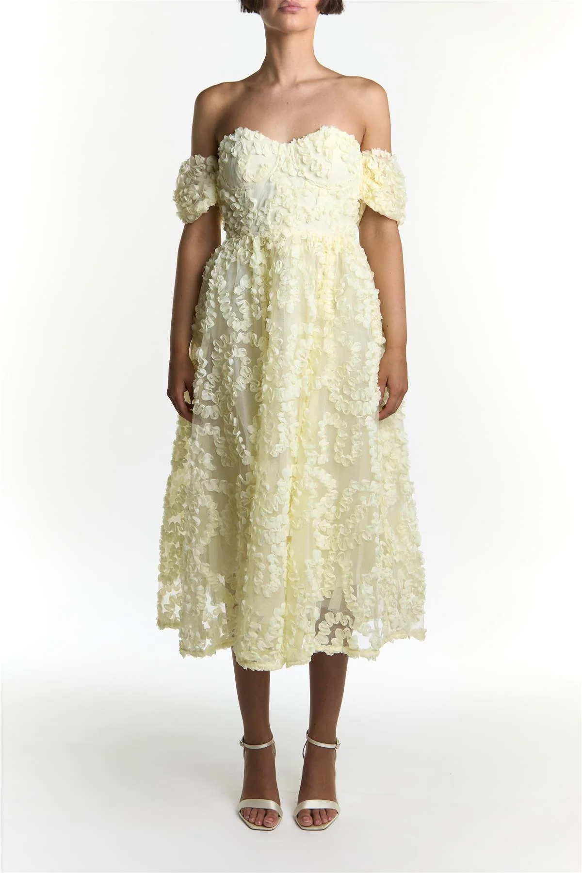 Pale-Yellow Amelia Bardot Bust Cup Midi Dress