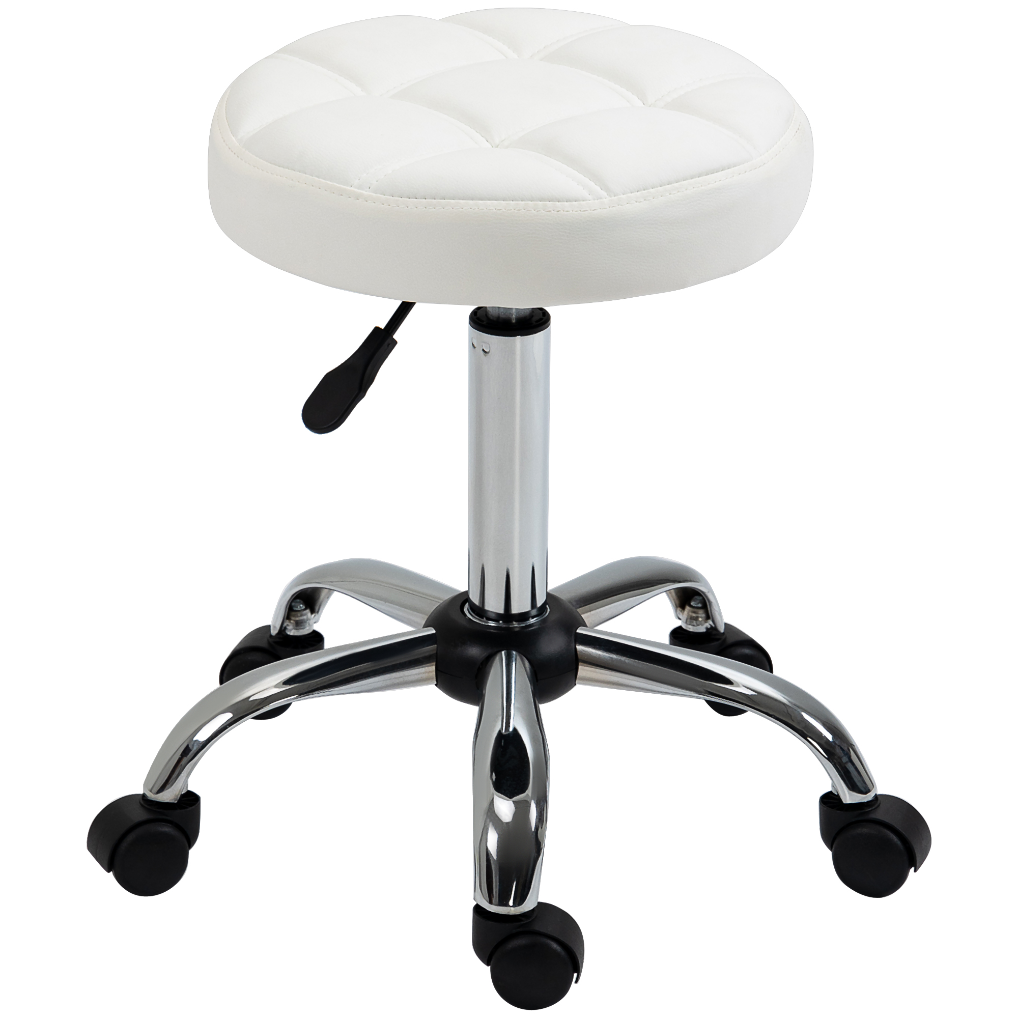 HOMCOM Drehhocker, Salonhocker, höhenverstellbar, Kunstleder, Steppdesign, Ø35,5 x 48-63 cm, Weiß/Silber
