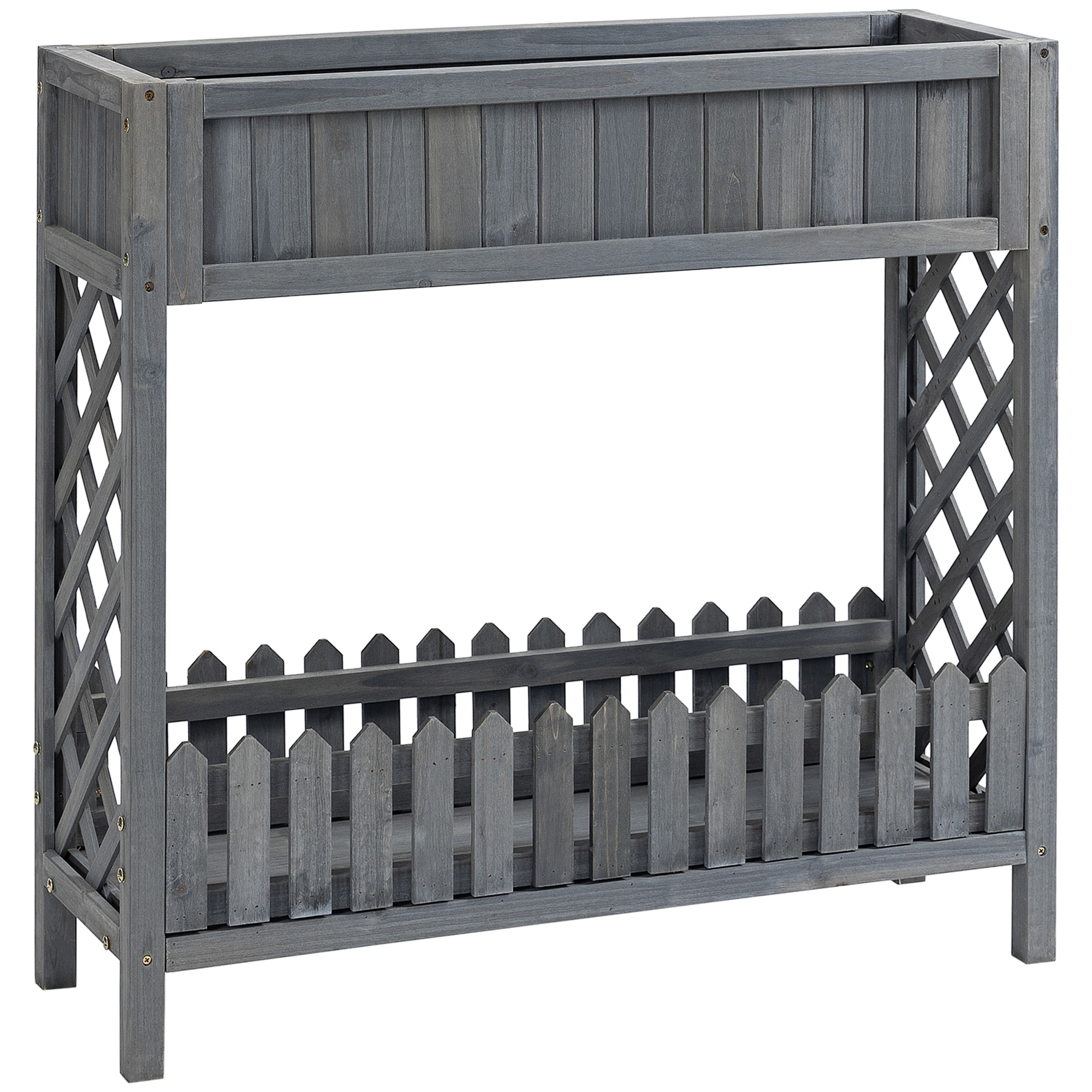 Outsunny Hochbeet mit Regal und Gitterseitenteilen - Maße 90L x 30B x 90H cm - Tannenholz Grau