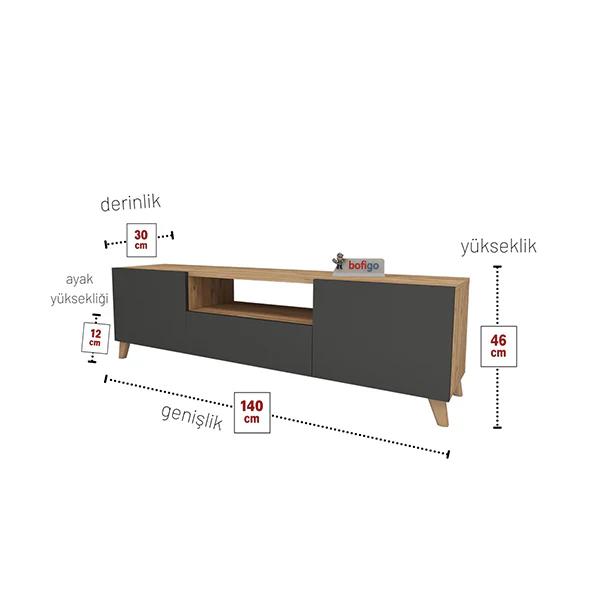 Mobile Tv Raf Antracite 140x30h46 Cm