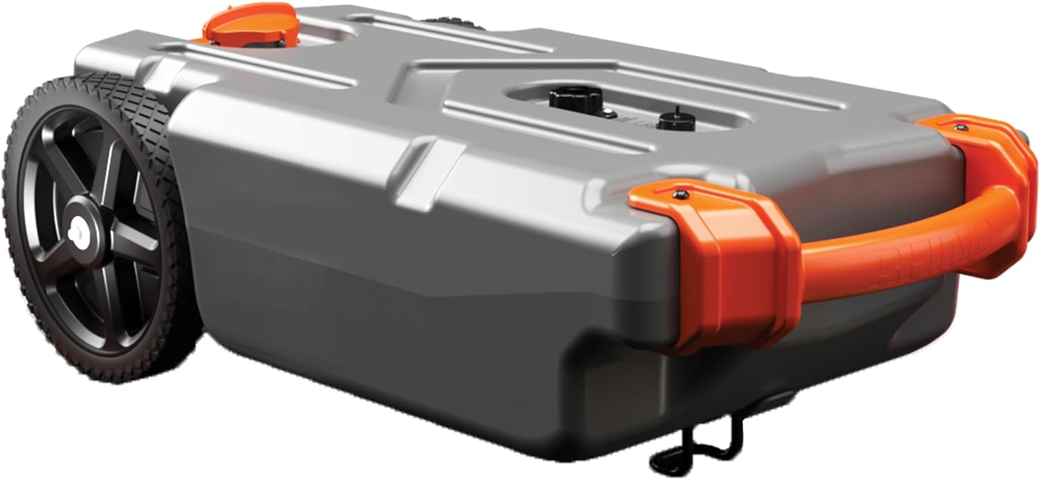 Camco 36 Gallon Portable RV Tote Tank with No Flat Wheels, Gate Valve & Tow Adapter &ndash; Includes 3&prime; Sewer Hose & Accessories