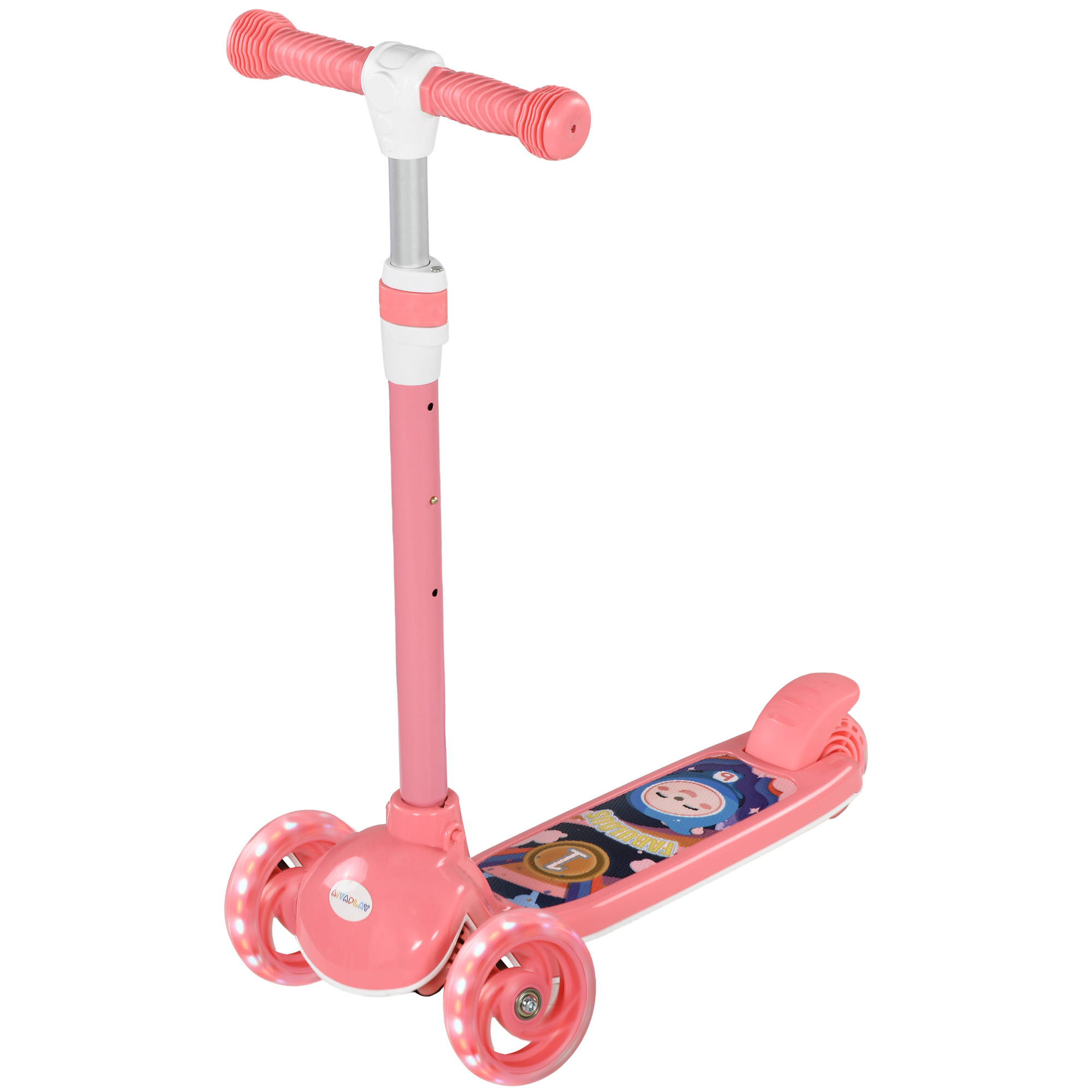 AIYAPLAY Kinder Tretroller 3 LED-leuchtende Räder Höhenverstellbarer TPE-Lenker Hinterrad-Reibungsbremse von 2 bis 6 Jahren in Rosa