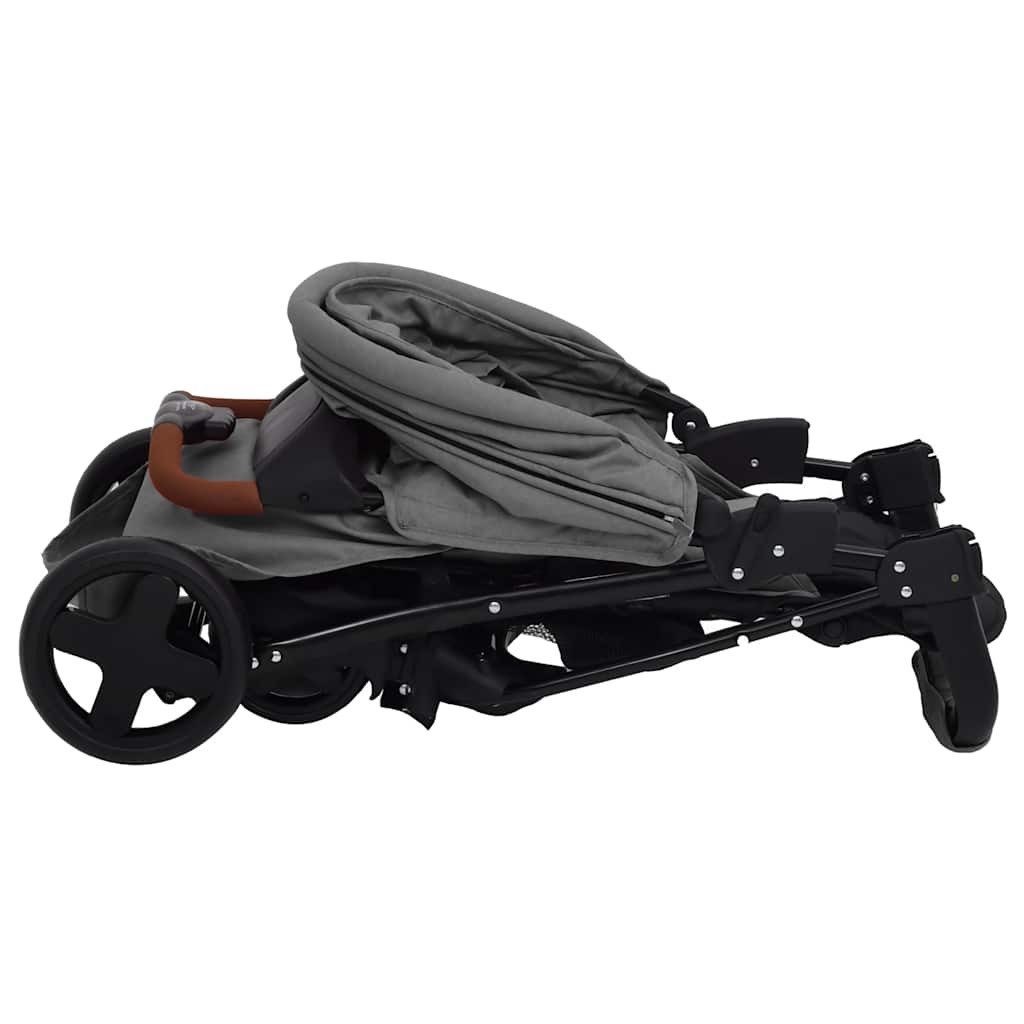 Kinder-Buggy 2-in-1 Kinderwagen Hellgrau Stahl