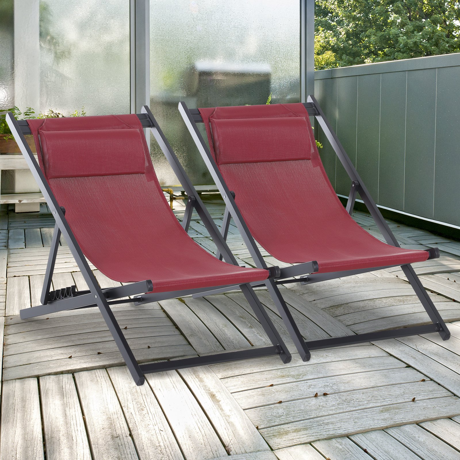 Outsunny® Klappstuhl 2er-Set Klappsessel Klappbarer Gartenstuhl Campingstuhl Alu Weinrot