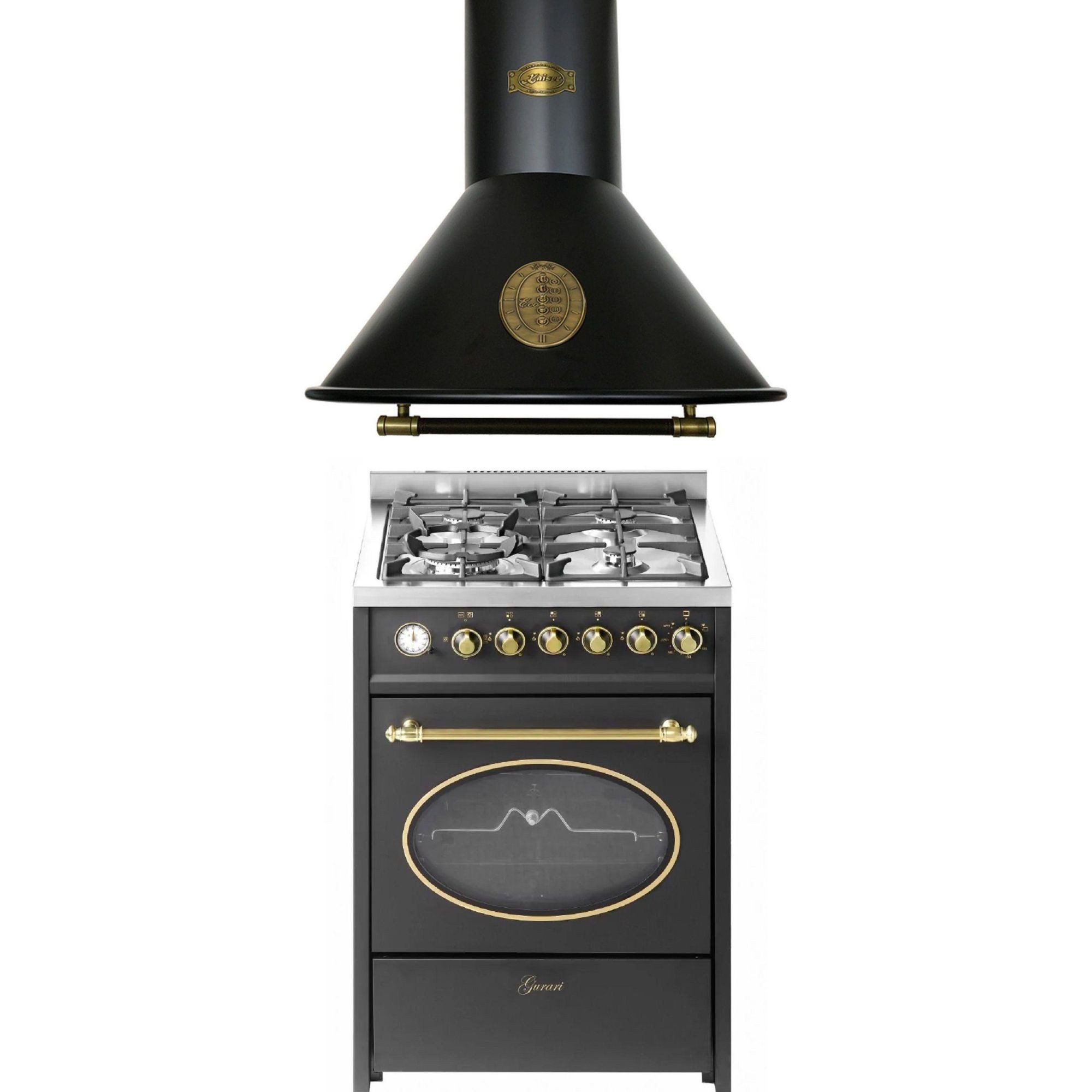 Gas-Standherd 60 cm Erdgas Fl.Gas 4 Kw WOK Gasgrill/55 L+Dunstabzugshaube 60cm Nostalgie Design 3 Stufen GCH G 614 BR+A 6423 BE ECO.