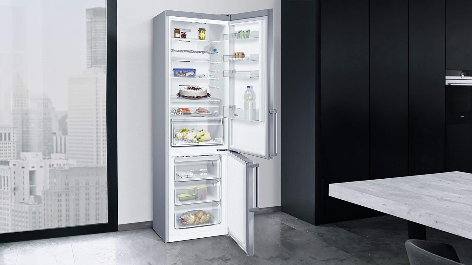 Siemens KG39NXIDR iQ300 Freistehende Kühl-Gefrier-Kombination mit Gefrierbereich, 191 kWh pro Jahr, 368 L, hyperFresh Frischesystem, noFrost, freshSense, bottleRack