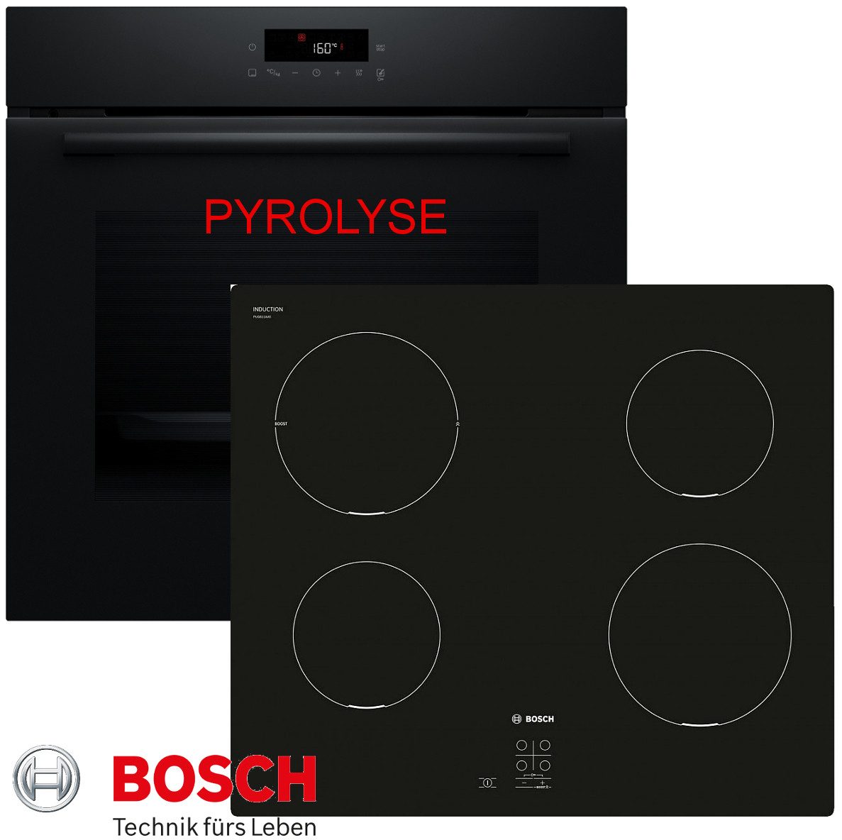 Induktions Herd-Set Pyrolyse Backofen Schwarz Autark mit Kochfeld Induktion