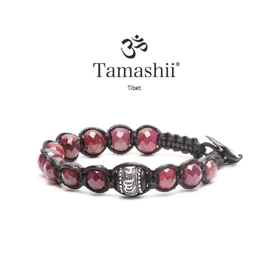 Bracciale Tamashii Rubino naturale e ruota della preghiera BPS101-RU