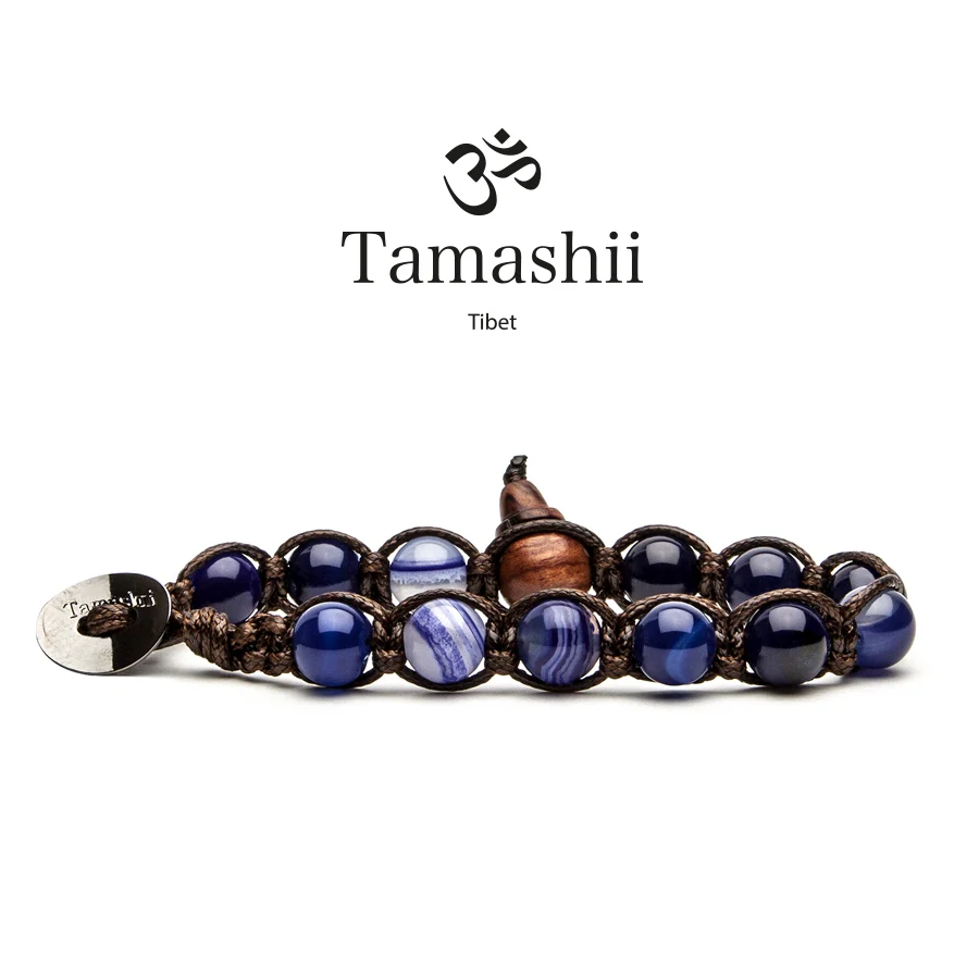 Bracciale Tamashii a un giro in agata blu scuro striata BHS900-216