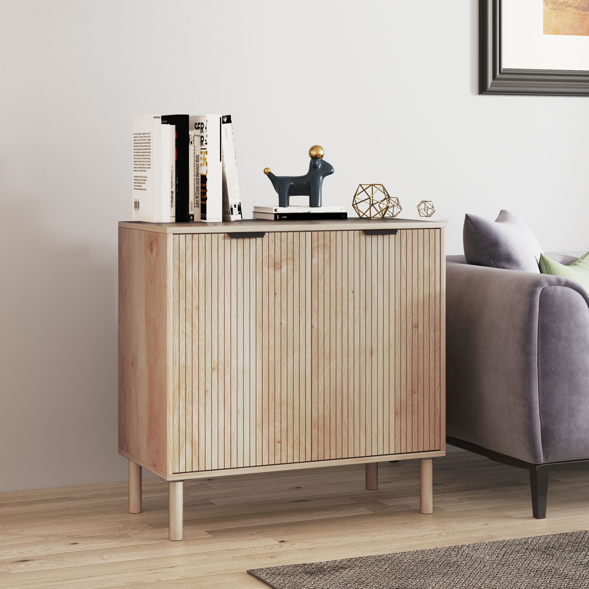 HOMCOM Holzschrank mit 2 Ebenen und verstellbarem Regal auf 3 Ebenen, 78x40x77,5 cm, Farbe Eiche