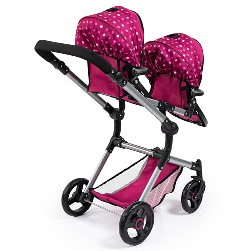 Bayer Design  Passeggino Gemellare, Carrozzina per Bambole, Regolabile in Altezza, Pieghevole con Borsa a Tracolla, Colore Rosso, Bordeaux, Fata, 26267AA : Giochi e giocattoli