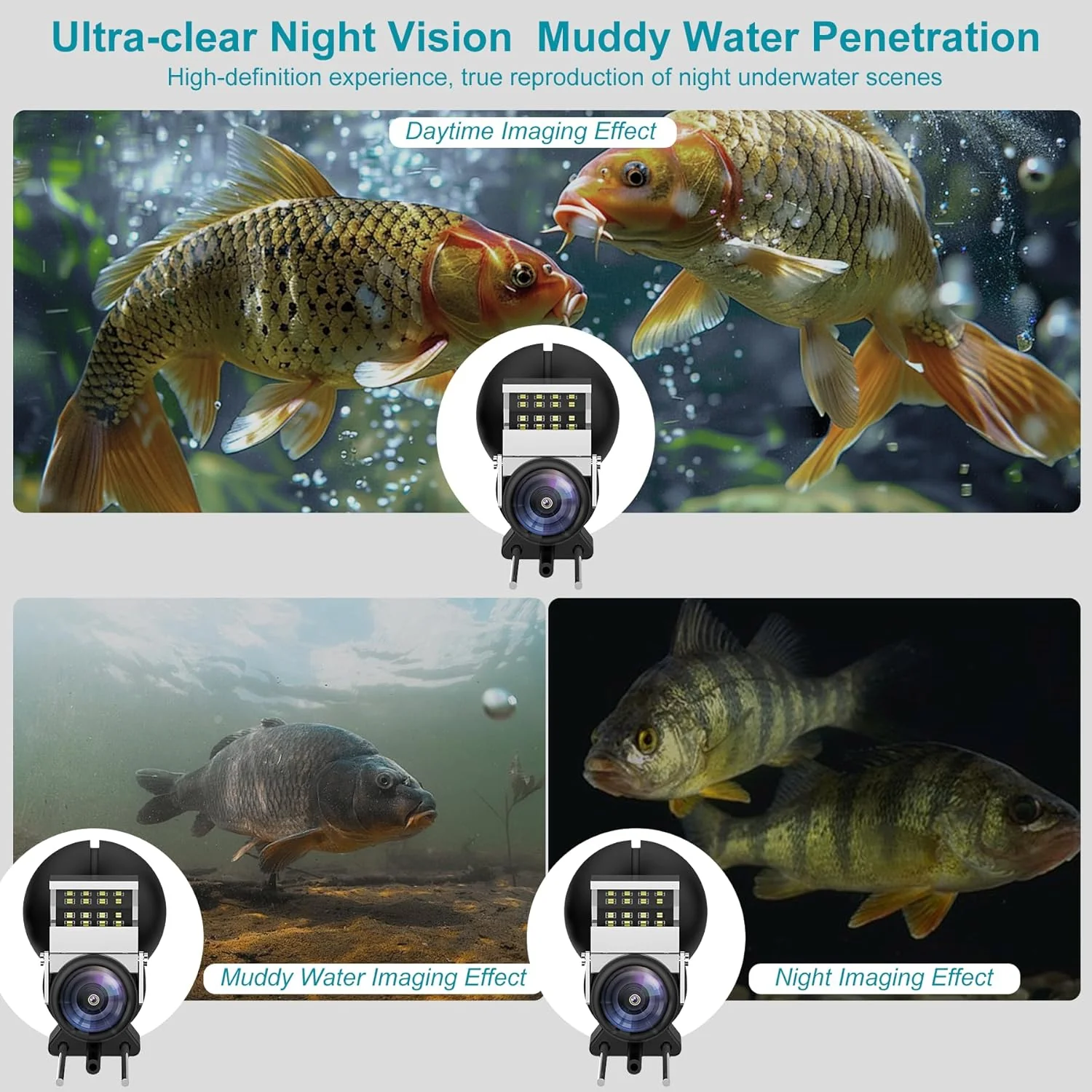 Underwater Fishing Camera with Infrared Night Vision Light, Portable with 100ft Cable, 5 Inch LCD and Upgraded HD Lens