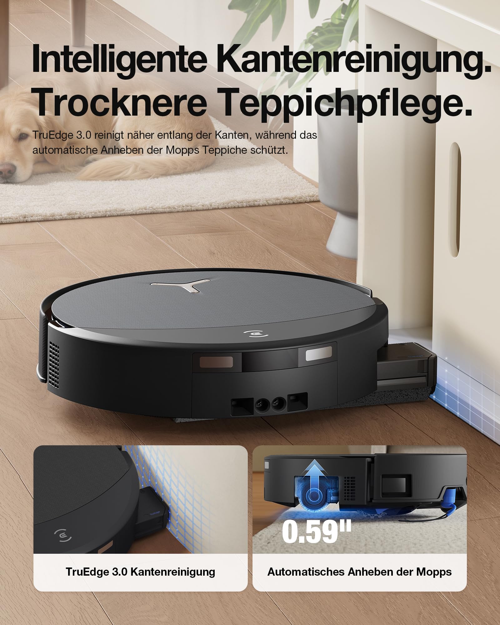 Saugroboter mit Wischfunktion T90 PRO Omni, 30.000 Pa, PowerBoost, OZMO Roller 3.0, automatische Entleerung, Schwarz