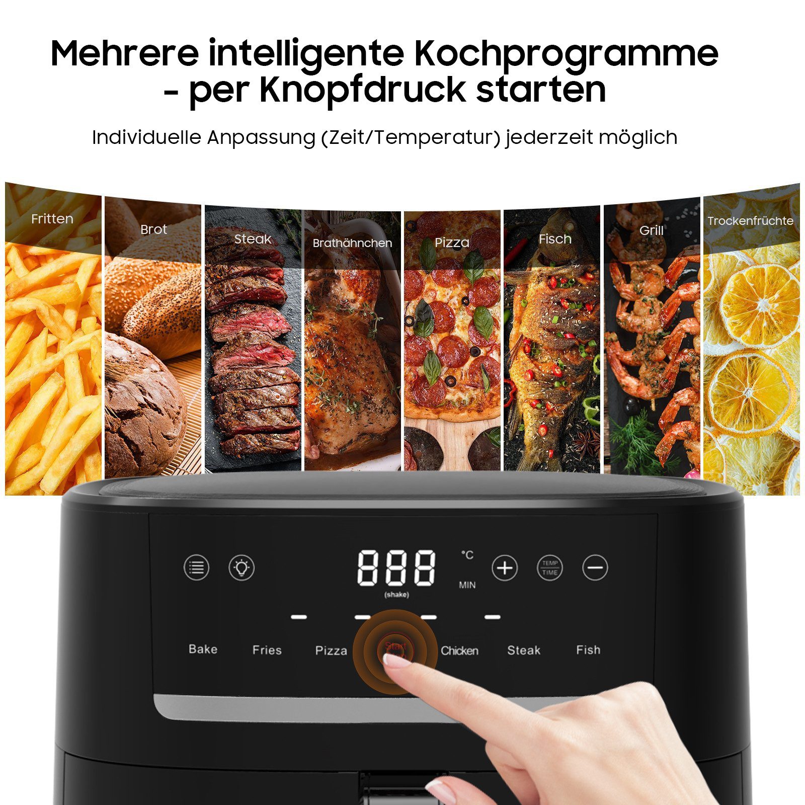 Heißluftfritteuse 9L Airfryer xxl, Heissluftfritteuse mit Sichtfenster & Shake-Reminder