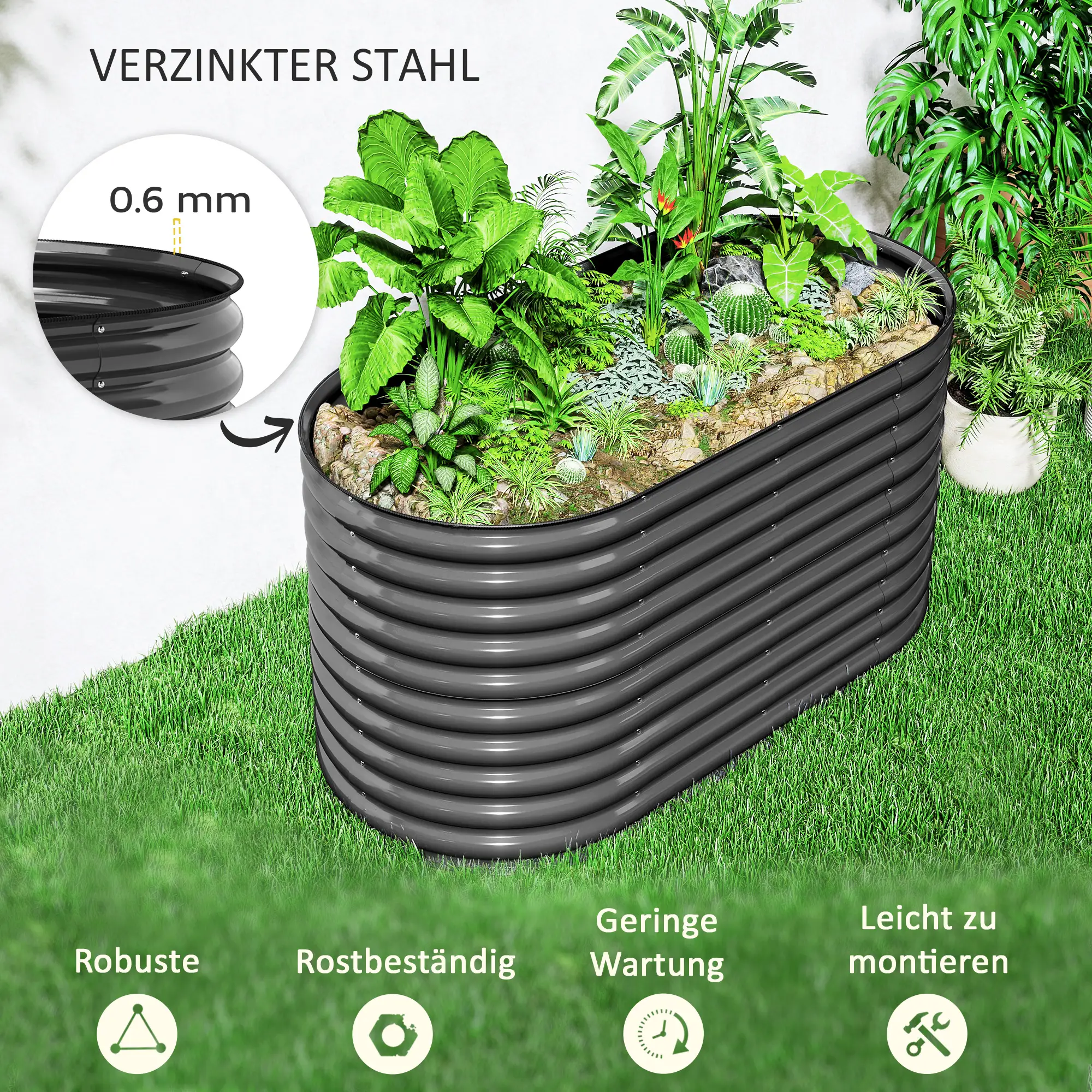 Verhoogde moestuinbak 160x80x80 cm van staal voor tuin & balkon
