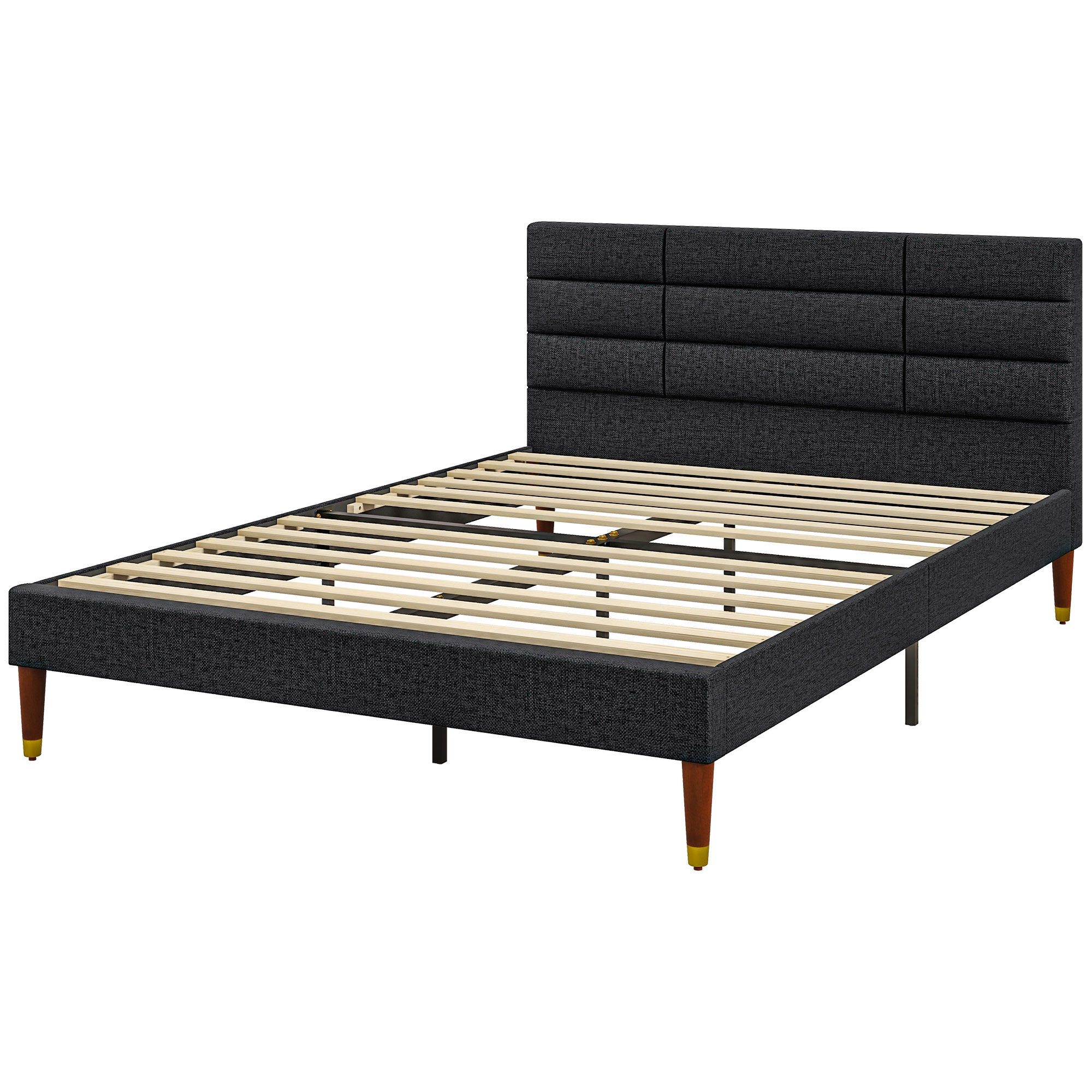 HOMCOM Doppelbettgestell für 2 Personen mit Lattenrost und gepolstertem Kopfteil für Matratze 140 x 200 cm Schwarz