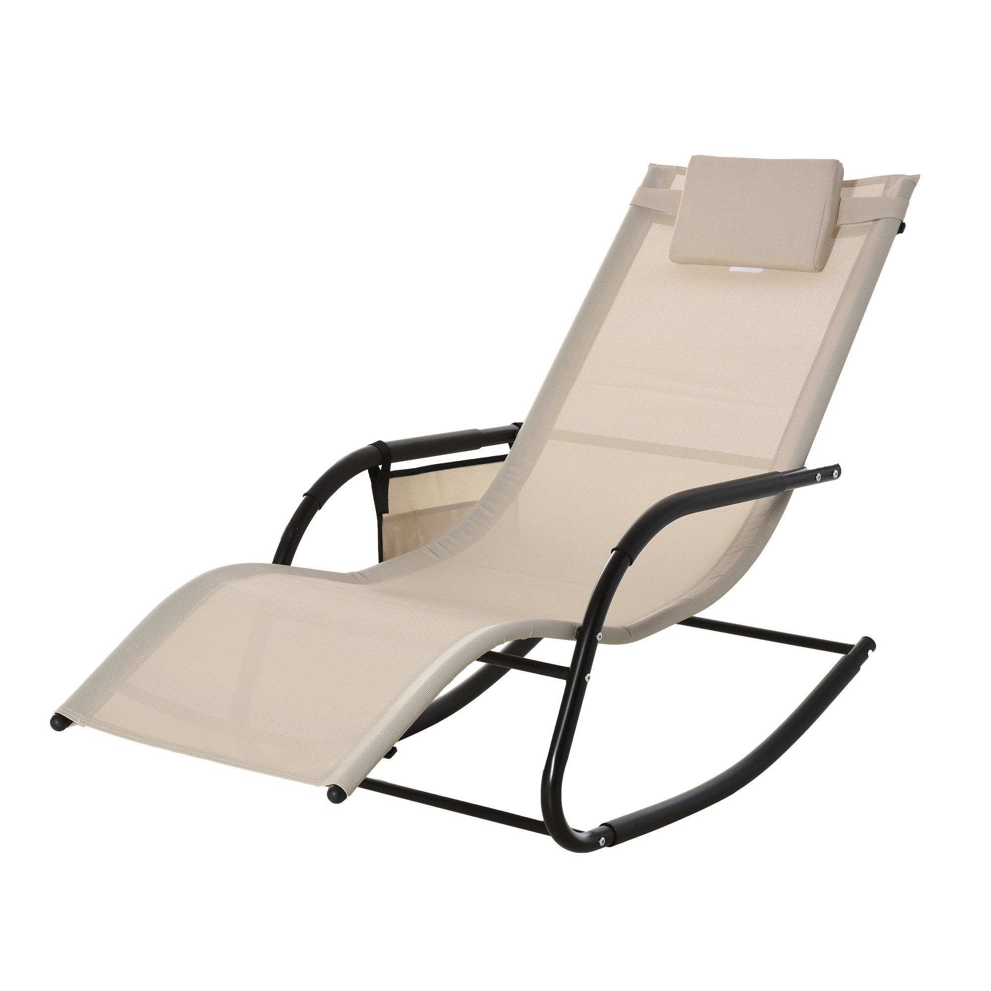 Outsunny Schaukelstuhl Schwingsessel Gartenstuh Schaukelliege Metall Mesh Beige 150 x 62 x 88 cm