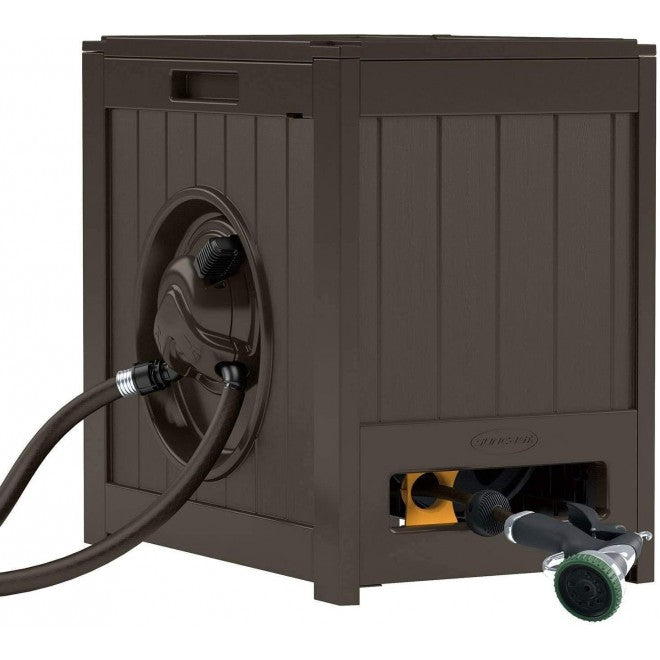 Avvolgitubo per tubo da giardino ad acqua Suncast Aquawinder da 125 piedi con riavvolgimento automatico, Java (confezione da 2)