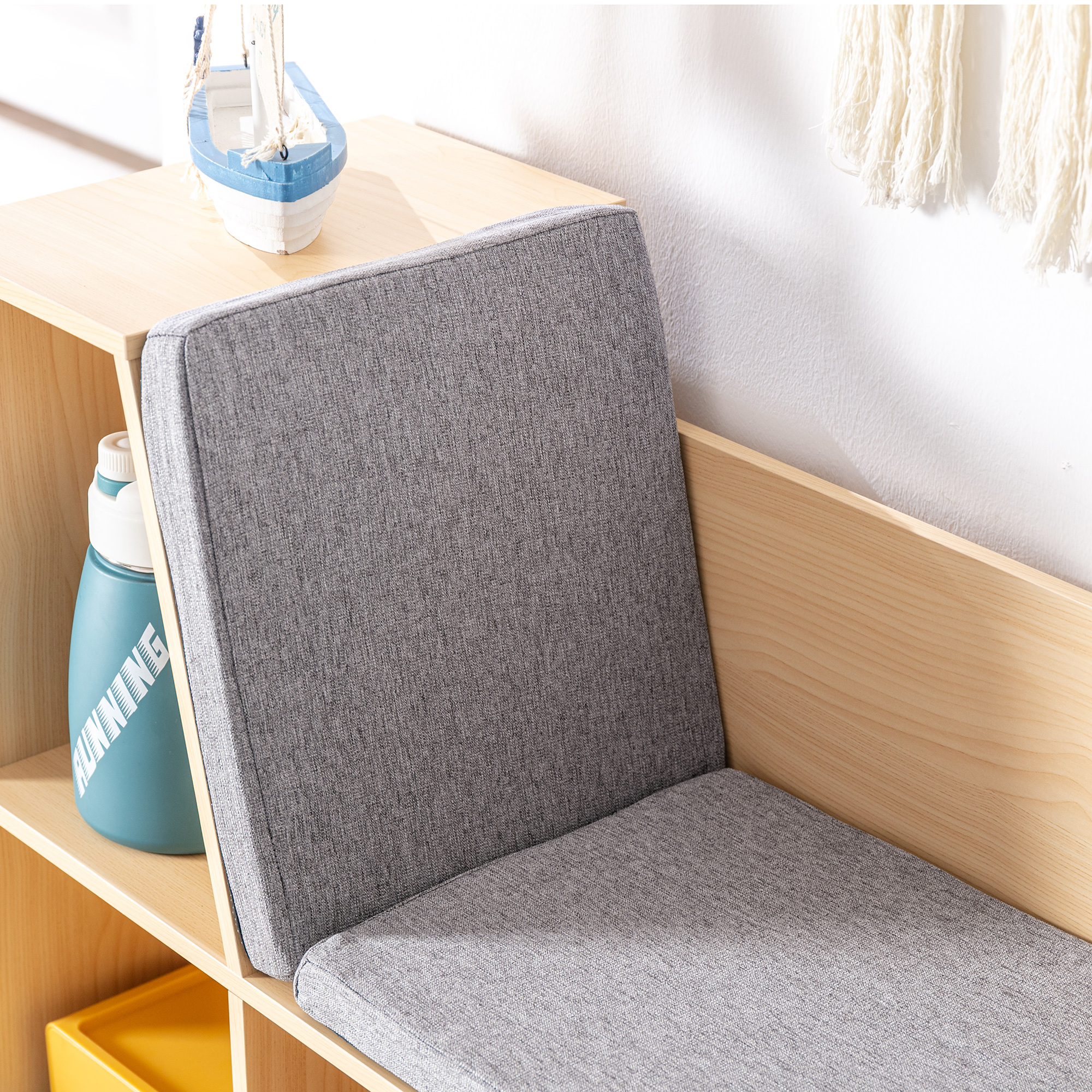 2-in-1 Kinderrek + Speelbank incl. Kussens 103 cm �� 30?cm �� 62 cm Grijs + Naturel