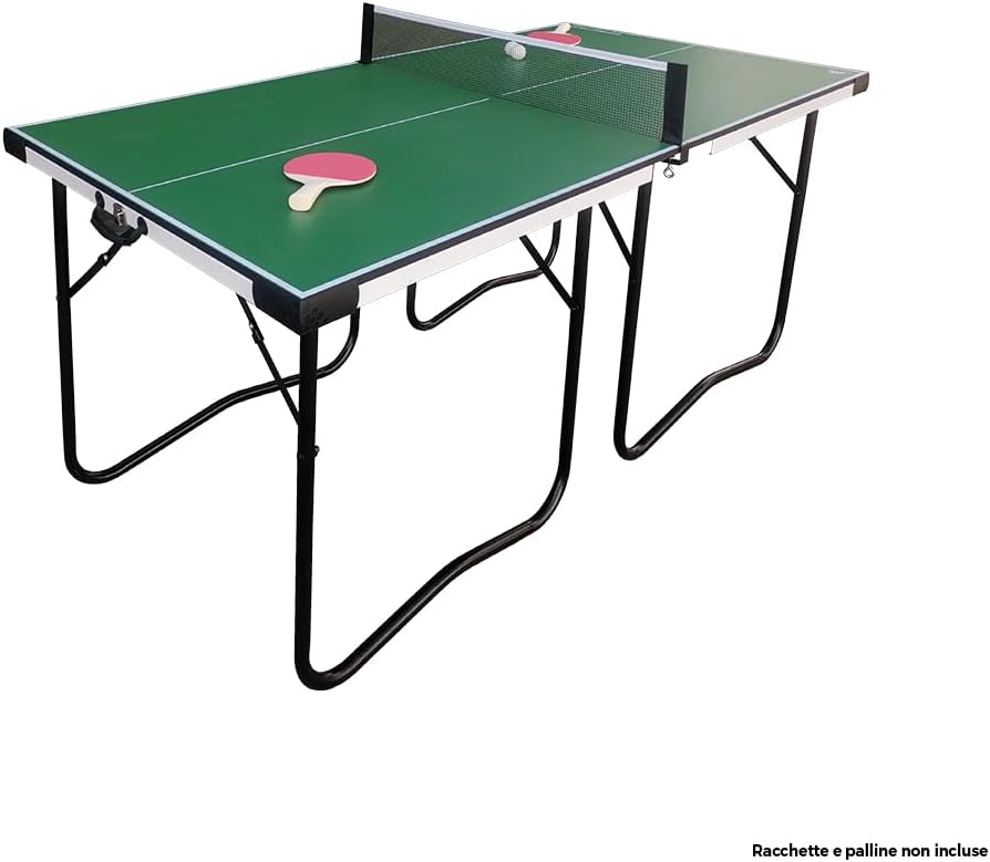 Sport1 Ping Pong compatto Tavolo pieghevole. Tavolo ping pong richiudibile e salvaspazio. Tavolo da ping pong in acciaio con maniglia, rete e tendirete 21 kg. Per uso regolare o allenamento. Indoor.