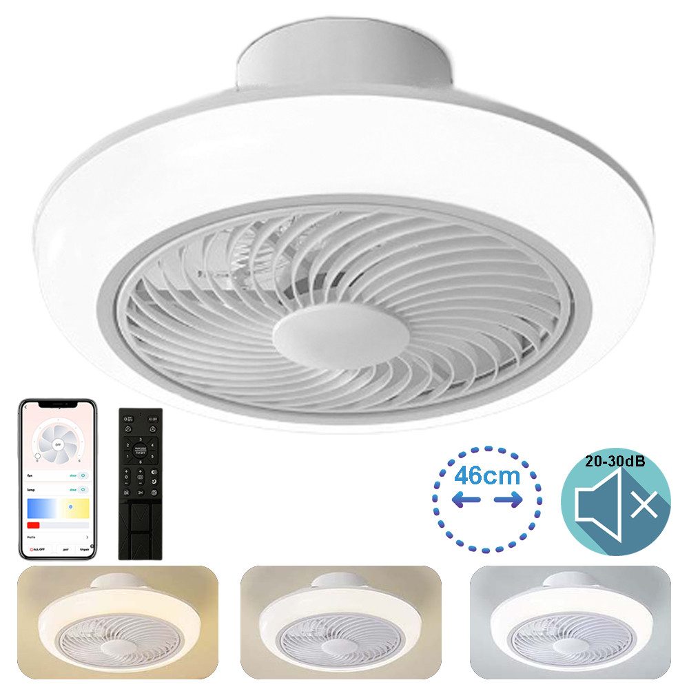 Deckenventilator Lampe mit Ventilator Fernbedienung APP 36W Dimmbar 6 Geschwindigkeiten