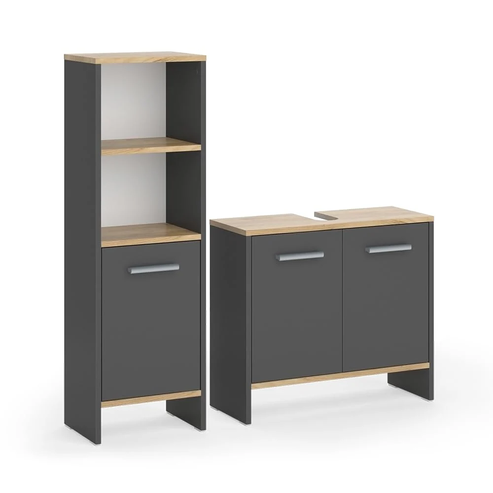 Vicco Badmöbel-Set Karli mit Waschbeckenunterschrank, modernes Badezimmermöbel-Set