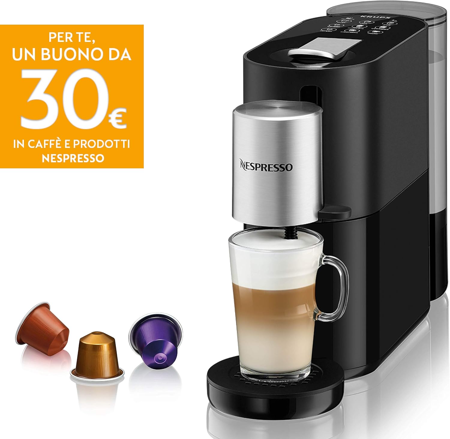 Krups Nespresso Atelier XN8908, macchina da caffè, sistema a capsule Nespresso, serbatoio d'acqua da 1 litro, colore nero/argento