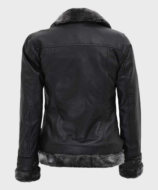 Womens Black Leather Shearling Jacket