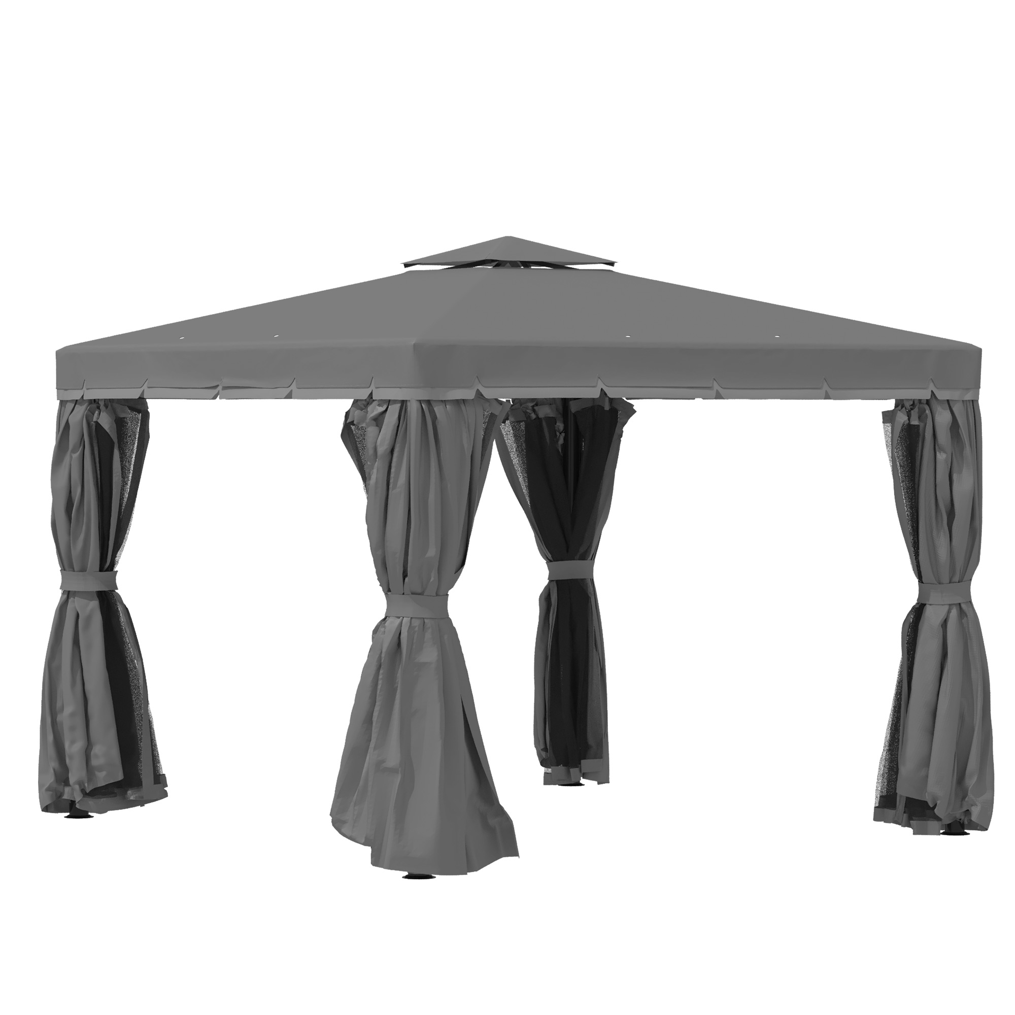 Outsunny Gartenpavillon Pavillon 2,96 x 2,96 m Gartenzelt mit Doppeldach Festzelt Partyzelt mit 4 x Seitenteile Moskitonetz wetterfest Aluminium Polyester Dunkelgrau