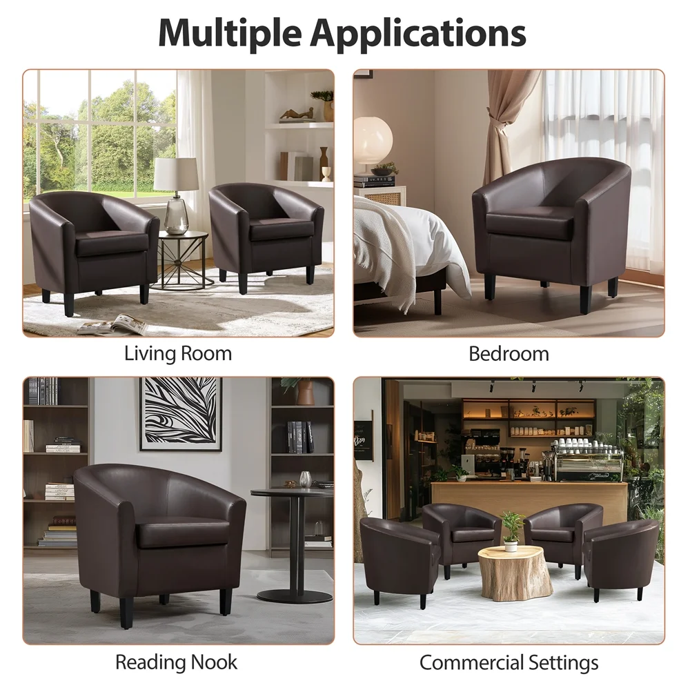 Renwick Faux Leather Barrel Accent Chair for Living Room, Set of 2, Black