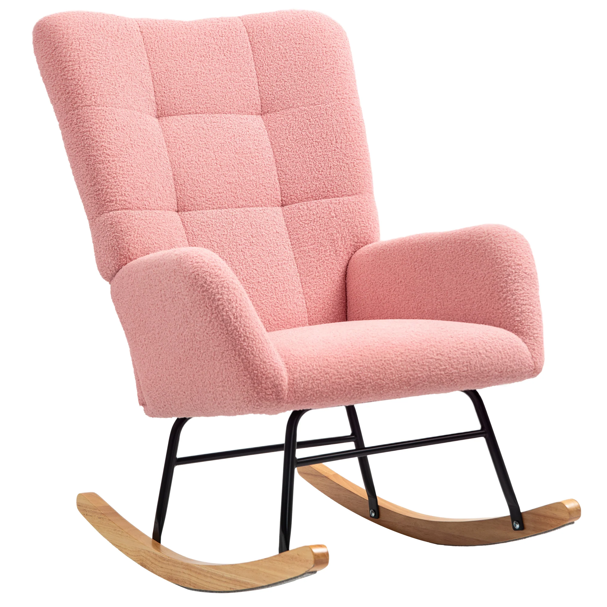 HOMCOM Schaukelstuhl Schwingsessel sanftes Schaukeln Teddysamt Rosa