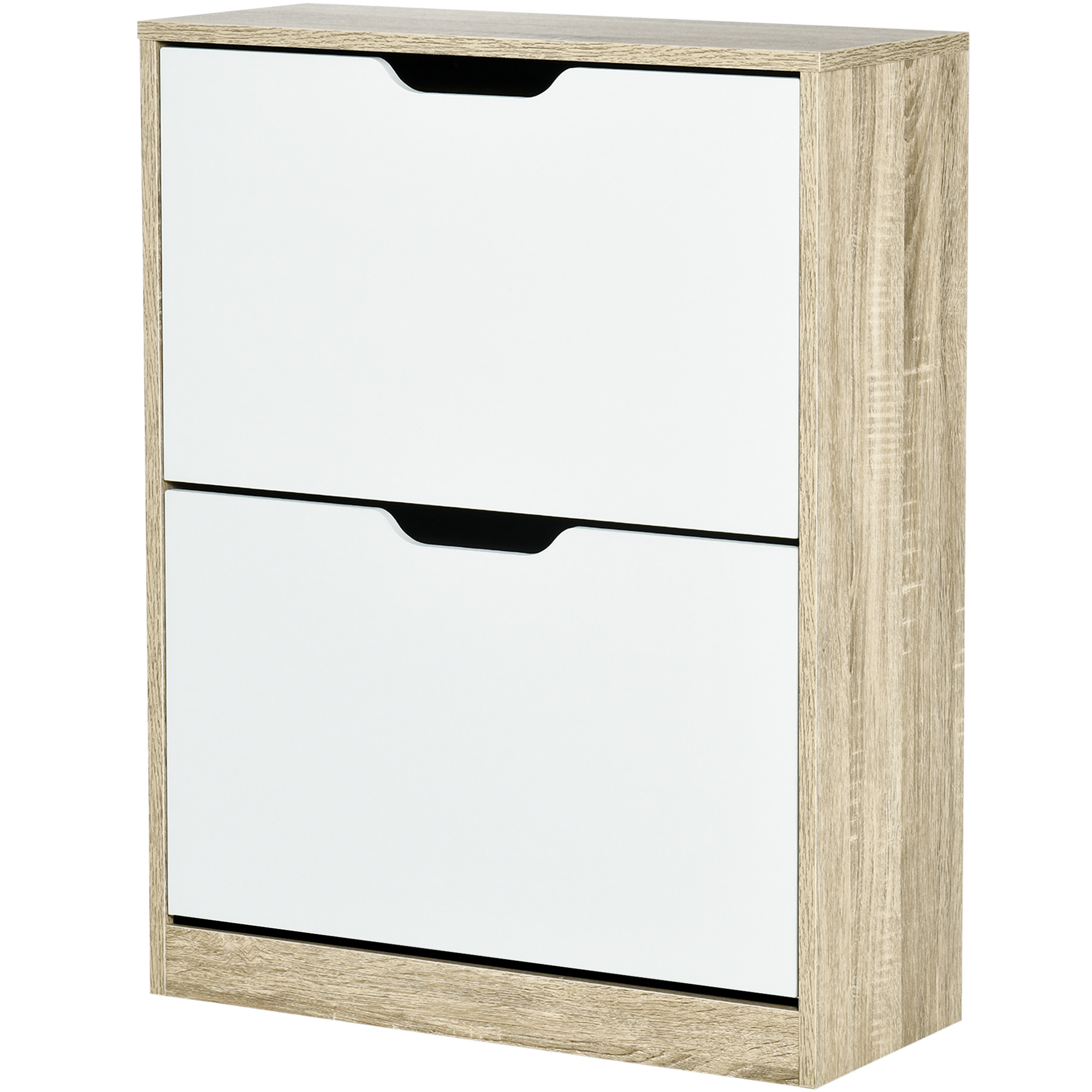 HOMCOM Schlanker Schuhschrank mit 2 Schubladen für 8 Paar Schuhe 62,5x26x81 cm, Holz und Weiß
