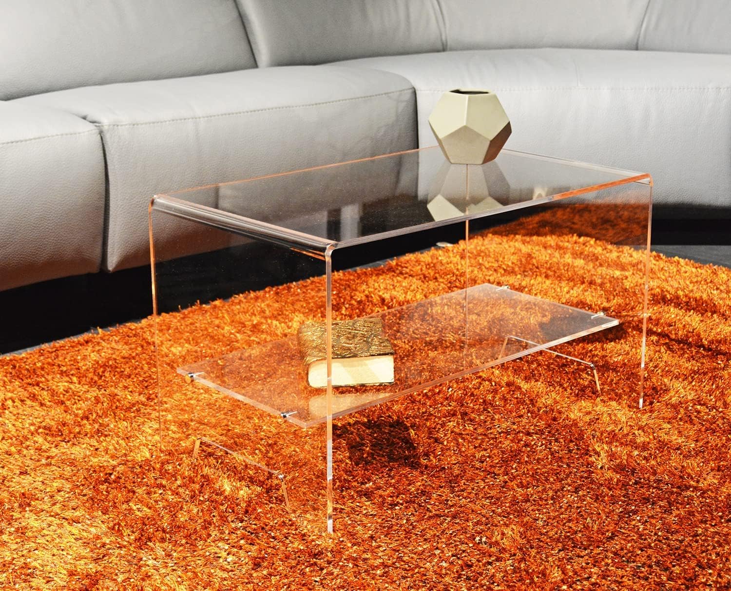 Slato Mira - Tavolino Basso da Salotto, soggiorno, Tavolino da caffè, Design Moderno in cristallo acrilico Trasparente Made in Italy, cm. L 69 × P 40 × H 41