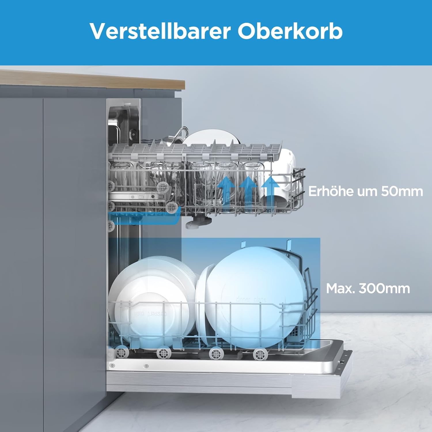 Midea Geschirrspüler Unterbau MDWEU1435XSS-W, 14 Maßgedecke, Spülmaschine 60 cm Teilintegrierbar mit WIFI, Extra Trocknung, 7 Programme, 47dB, 0-24h Startzeitverzögerung, Inox